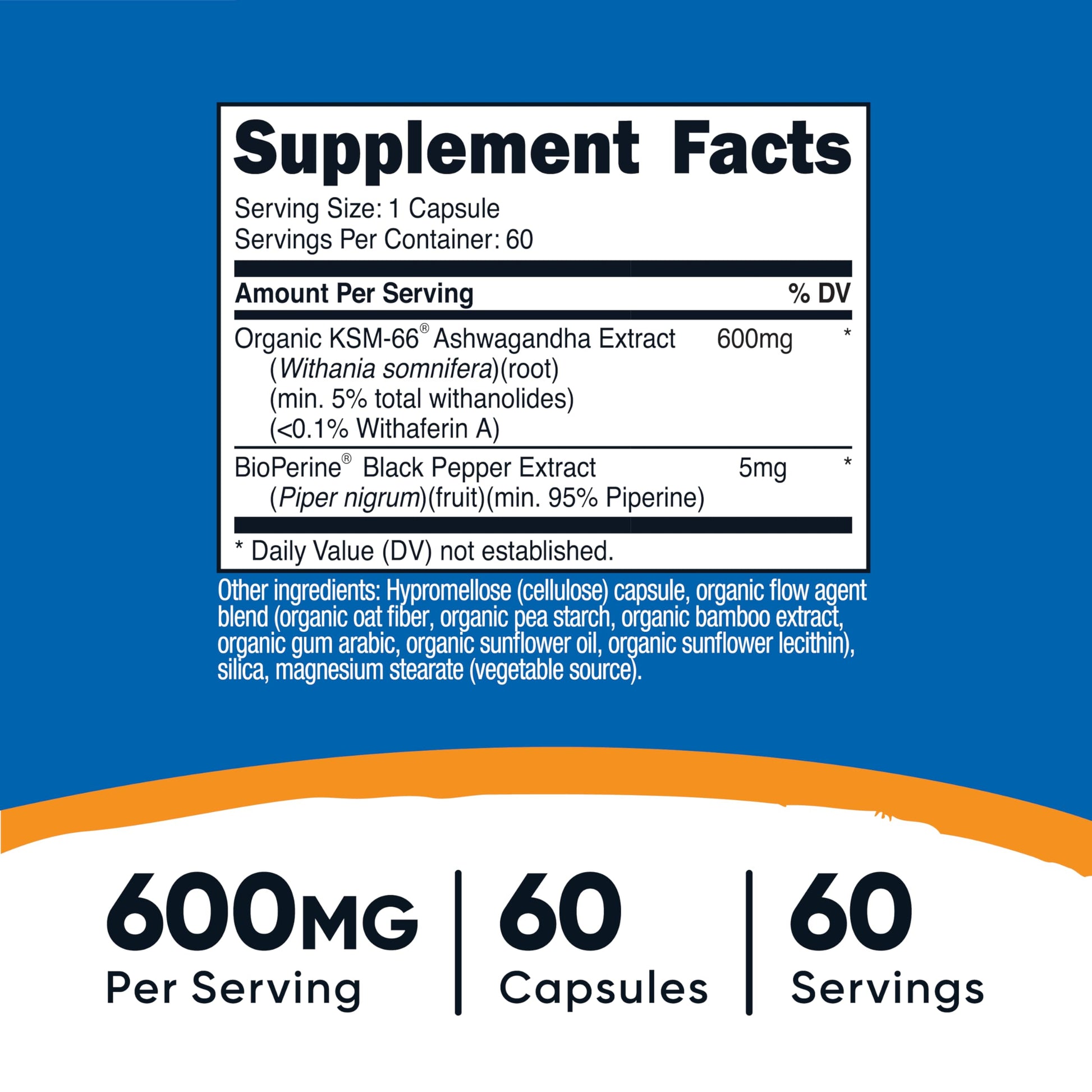 Nutricost KSM-66 Ashwagandha Root Extract 600mg, 60 Veggie Caps - 5% Withanolides - with BioPerine - Full-Spectrum Root Extract NutricostAu supplements