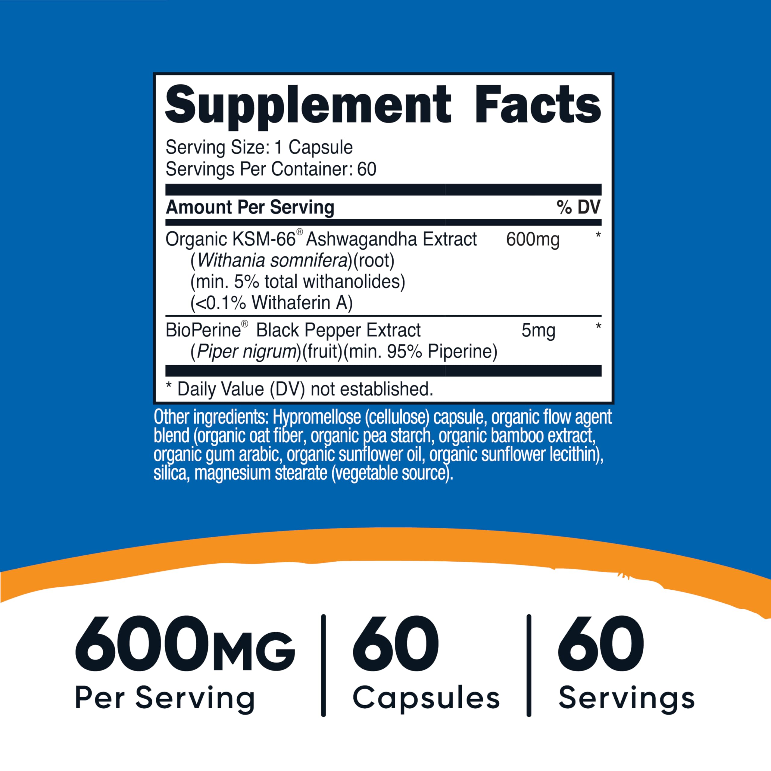 Nutricost KSM-66 Ashwagandha Root Extract 600mg, 60 Veggie Caps - 5% Withanolides - with BioPerine - Full-Spectrum Root Extract NutricostAu supplements