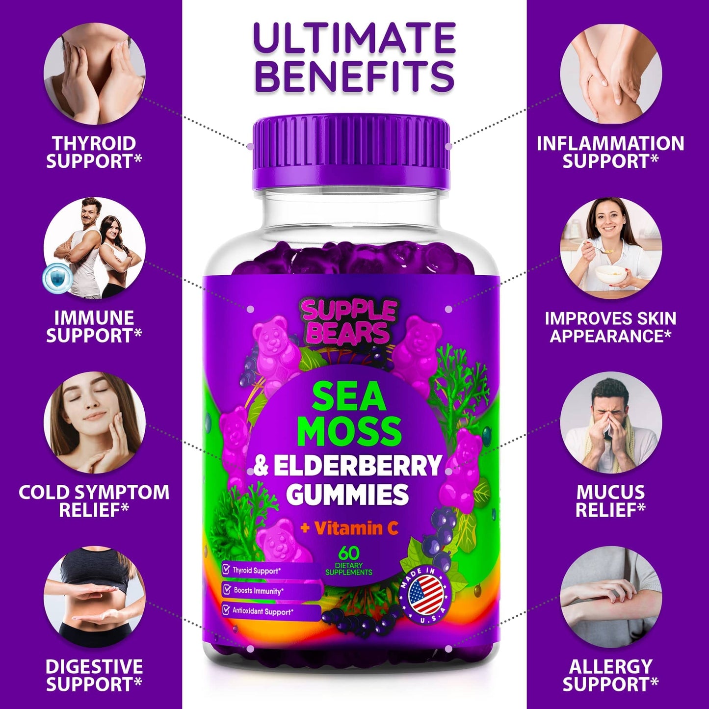 Supplebears Sea Moss Gummies & Elderberry - Vitamin C + Zinc – Extra Strength Immune SupplebearsUS supplements