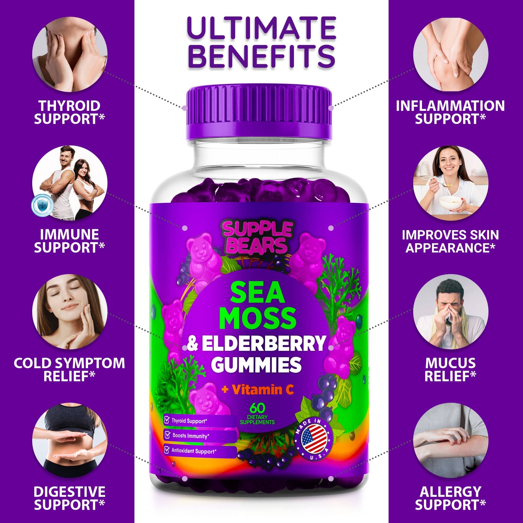 Supplebears Sea Moss Gummies & Elderberry - Vitamin C + Zinc – Extra Strength Immune SupplebearsAu supplements