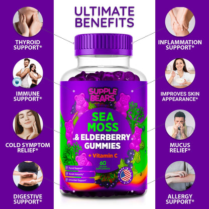 Supplebears Sea Moss Gummies & Elderberry - Vitamin C + Zinc – Extra Strength Immune SupplebearsUS supplements
