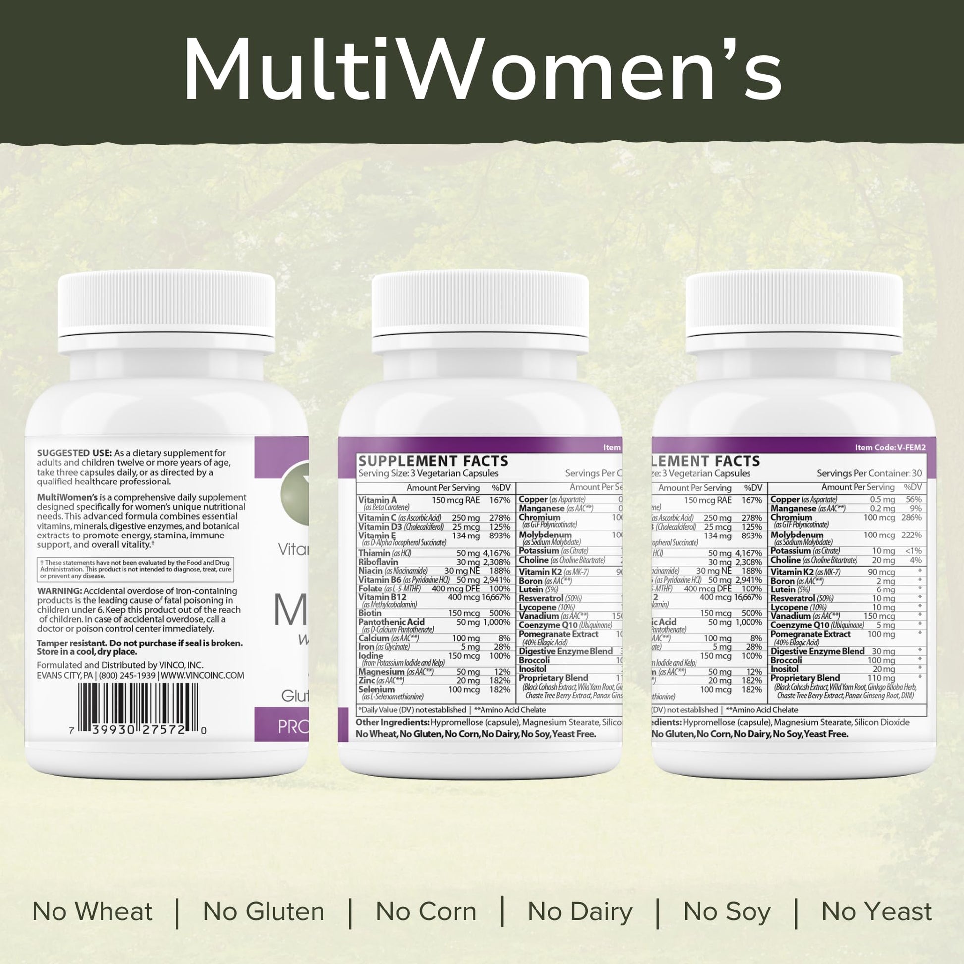 Vinco Inc - MultiWomen’s with Digestive Enzymes Daily Supplement | (90 Capsules) | Multivitamin for Women | Supports Energy, Hormone Balance, Immunity & Digestion | Gluten Free & Vegetarian VincoAu supplements