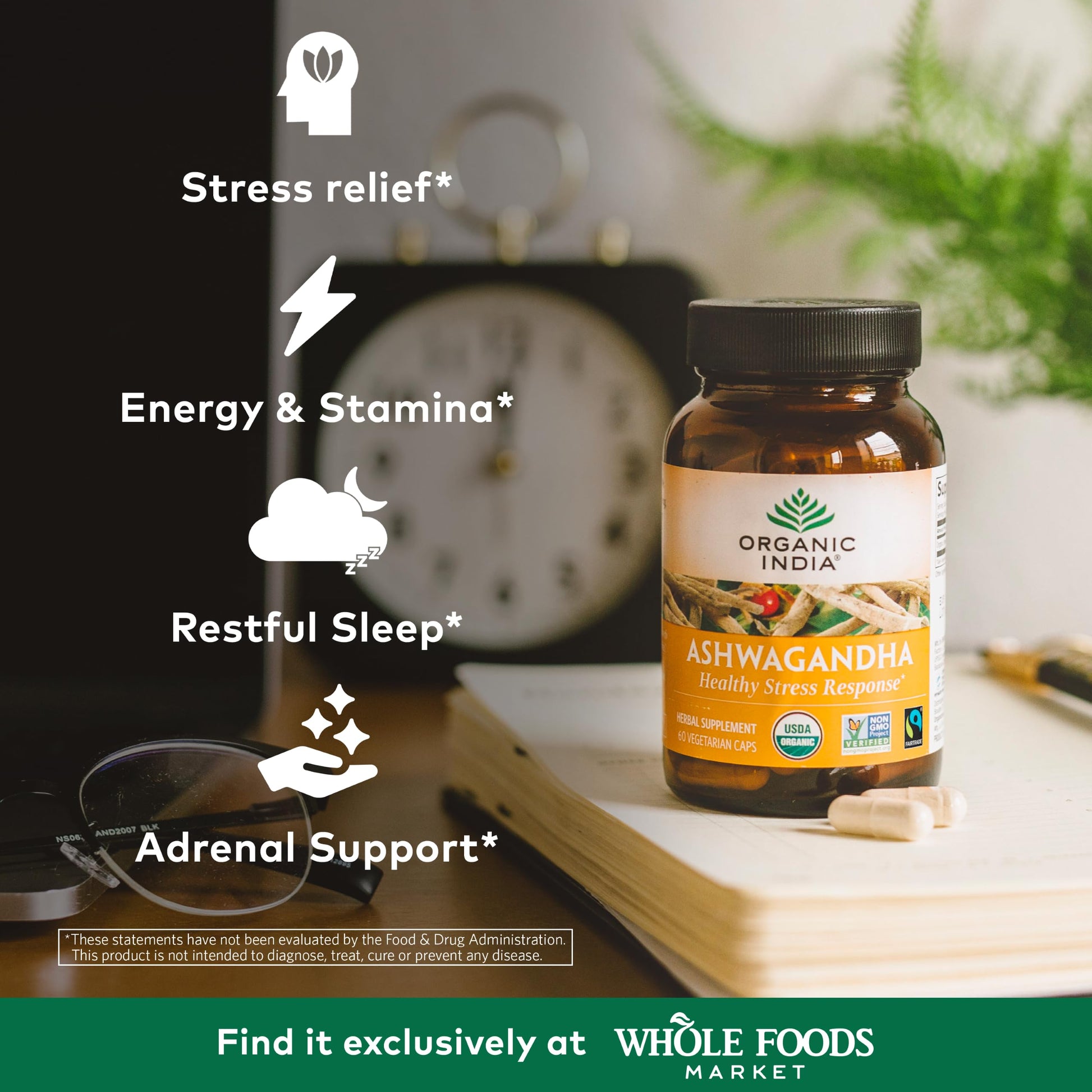 ORGANIC INDIA Ashwagandha Capsules - Organic Ashwagandha Supplement - Vegan Ashwagandha Root, Gluten-Free, Kosher, Non-GMO, Supports Stress Relief, Energy, and Sleep - 60 Capsules ORGANIC INDIAAu supplements