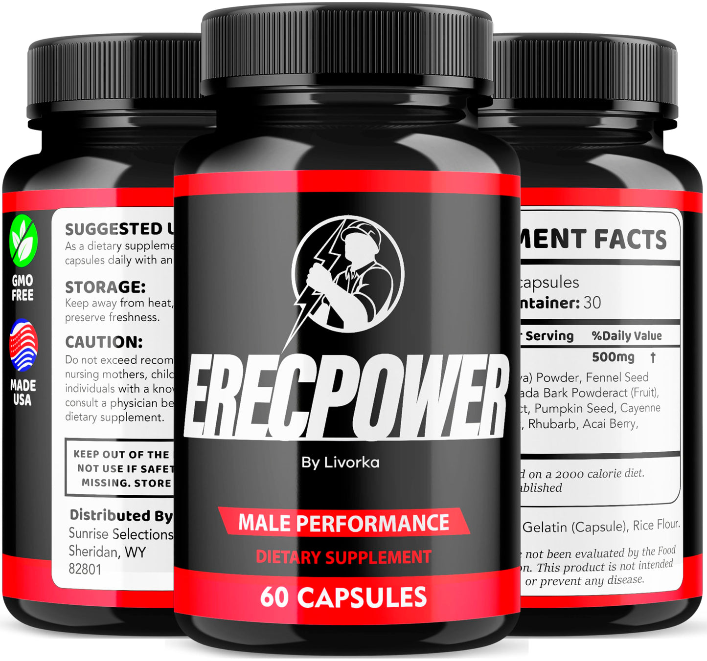 LIVORKA Erecpower Multivitamin Male Performance Capsules for Mens Health, Advanced Formula - 300 Capsules (5 Month Supply) - Pack of 5 LIVORKAUS supplements
