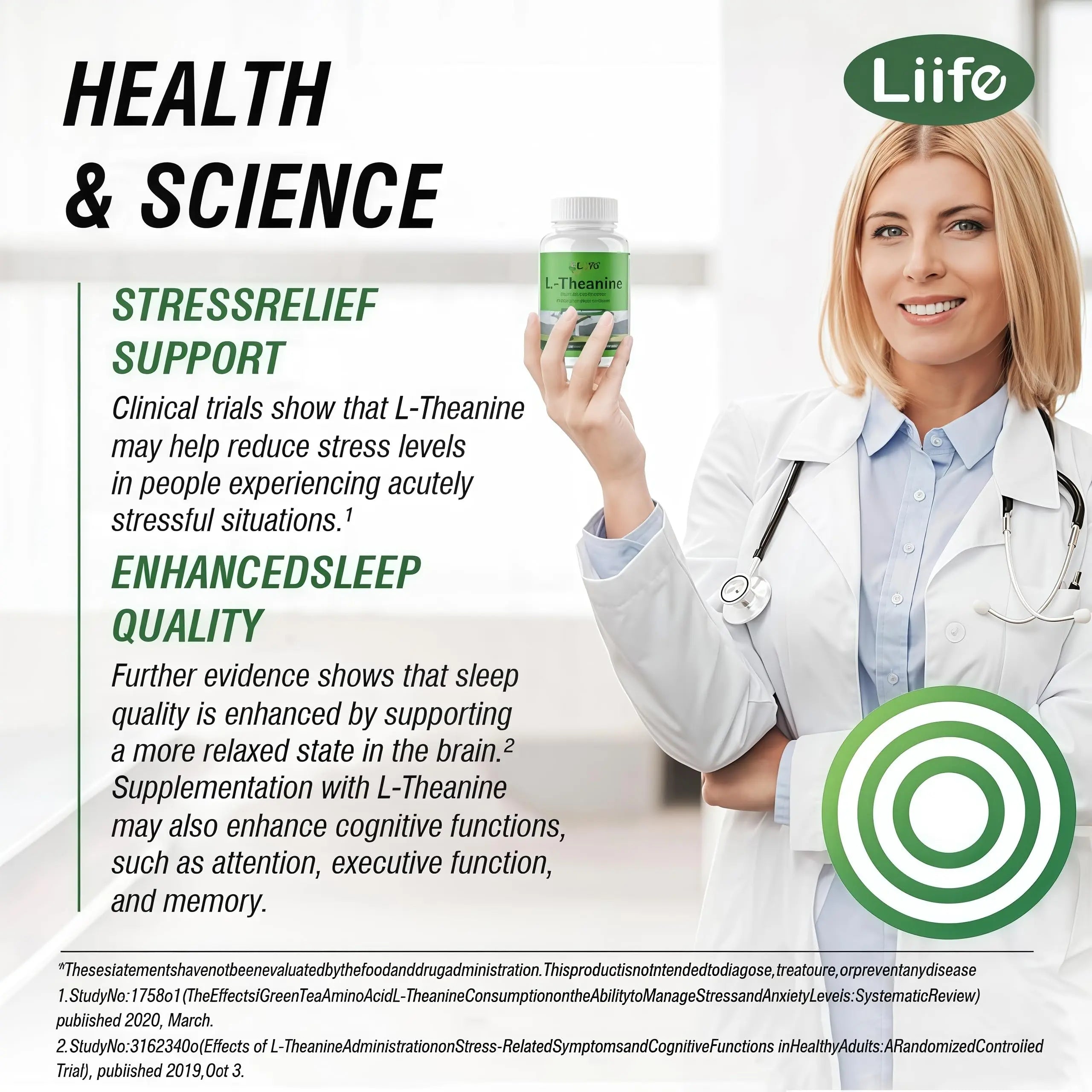 LIIFE L-Theanine (Suntheanine®) with GABA– 60 Veggie Capsules Support with Magnesium & Black Pepper for a Healthy Stress Response, Relaxation, and Focus Increases Brain Alpha-Wave Production* LIIFEnz supplements