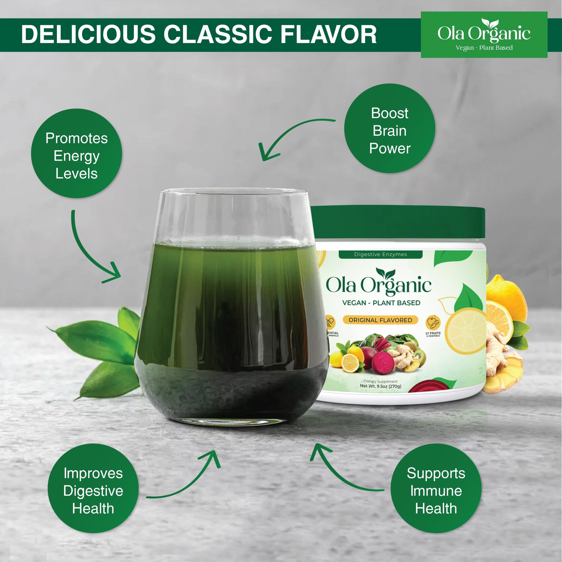 Ola Organic Greens Superfood Powder – Blend of 11 Cruciferous Vegetables with Phytonutrients – Supports Energy, & Immune Health Support – Non-GMO Vegetable Supplement (270g Jar) Ola OrganicAu supplements