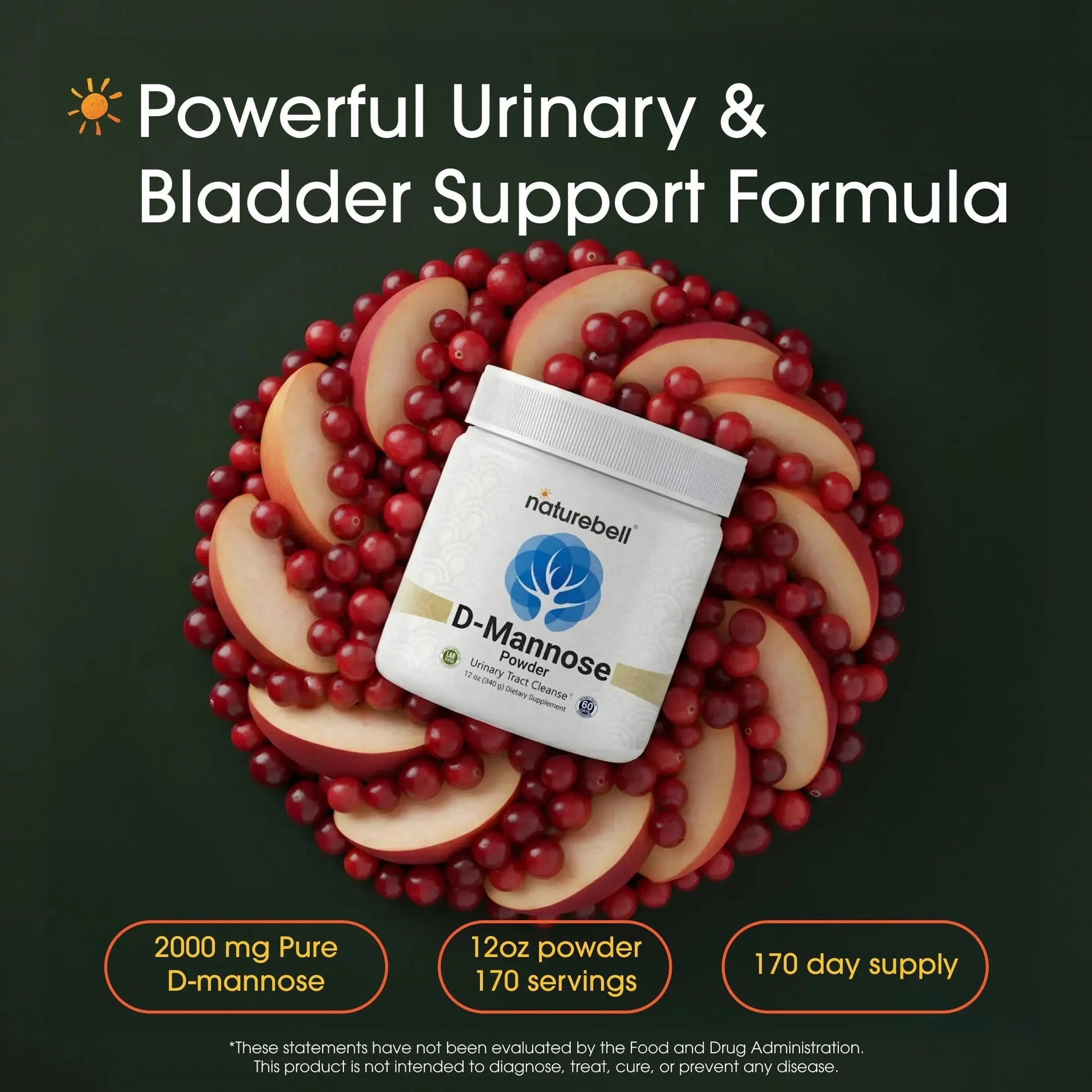 NatureBell D-Mannose Powder - 12oz - High Potency 2g Per Scoop - Fast Acting Support for Healthy Urinary Function & Bladder Wellness* - Pure, Filler-Free Non-GMO Powder NatureBellAu supplements