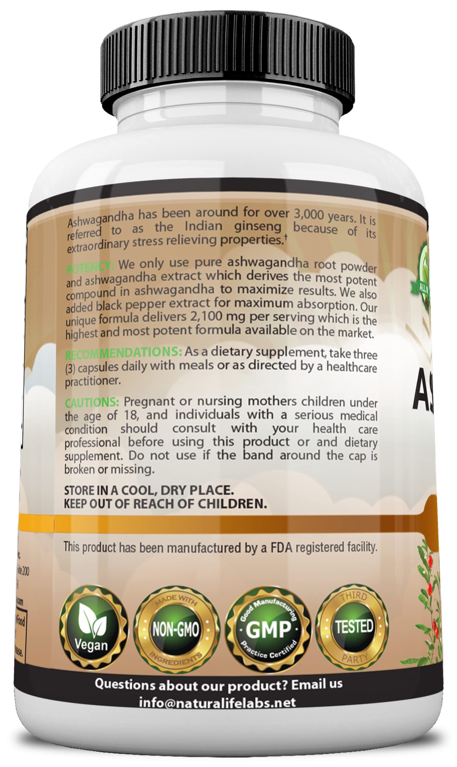 Organic Ashwagandha 2,100 mg - 100 Vegan Capsules Pure Organic Ashwagandha Powder NaturaLife Labs A Higher StandardUS supplements