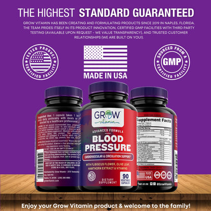 grow vitamin Blood Pressure Formula - Herbal Blend, Non-GMO, Gluten-Free - 90 Capsules grow vitaminUS supplements