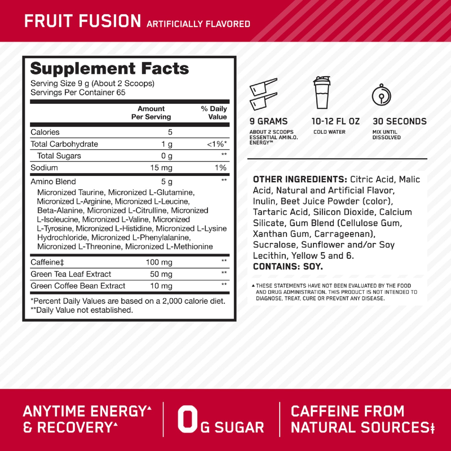 Optimum Nutrition Amino Energy - Pre Workout with Green Tea, BCAA, Amino Acids Optimum NutritionUS supplements
