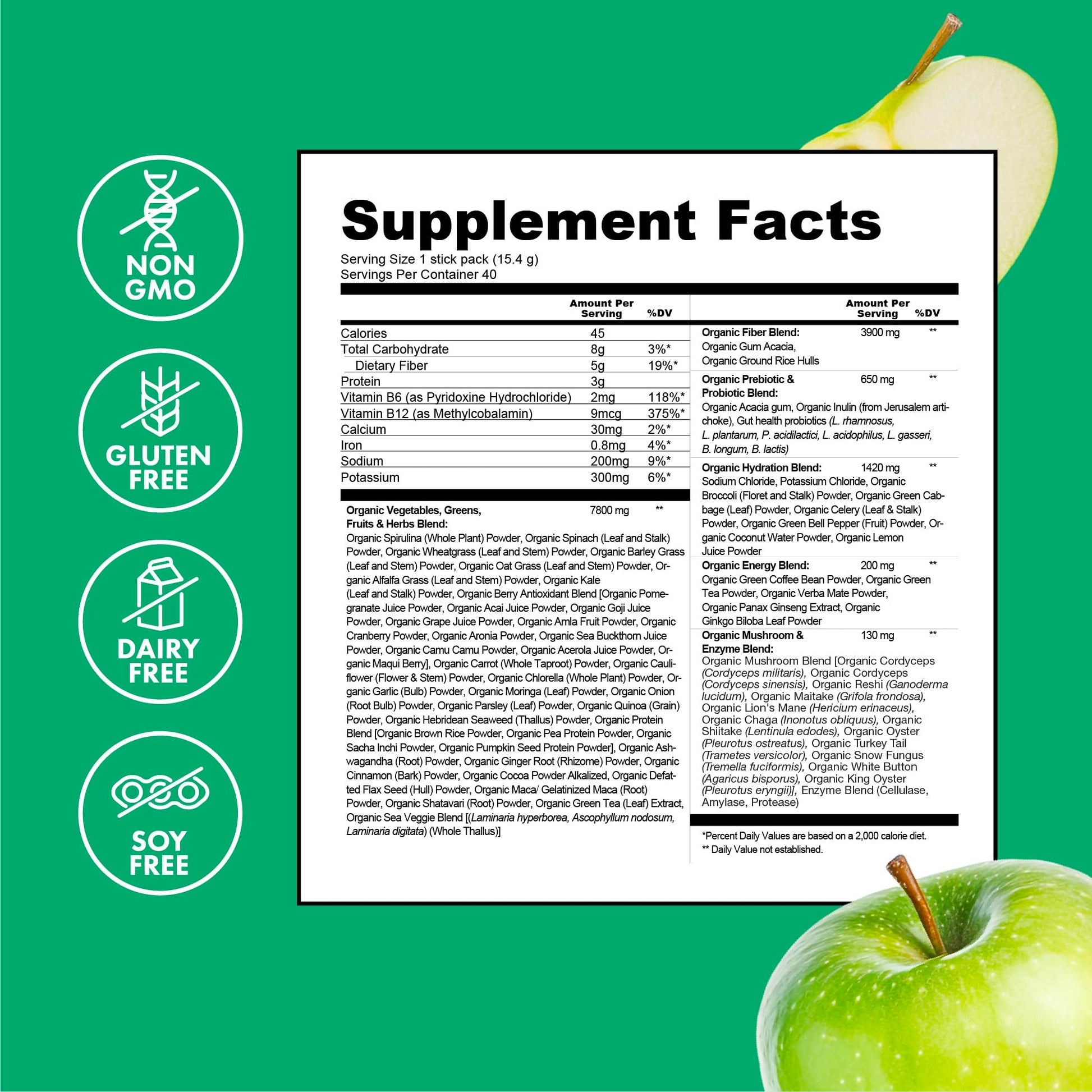Zena Nutrition Organic Super Greens Energy & Hydration Powder, 70+ Superfoods, 0 Sugar, 5G Fiber, Spirulina, Chlorella, Prebiotics/Probiotics, Natural Caffeine + Electrolytes, 40 Drink Mix Packets Zena NutritionAu supplements