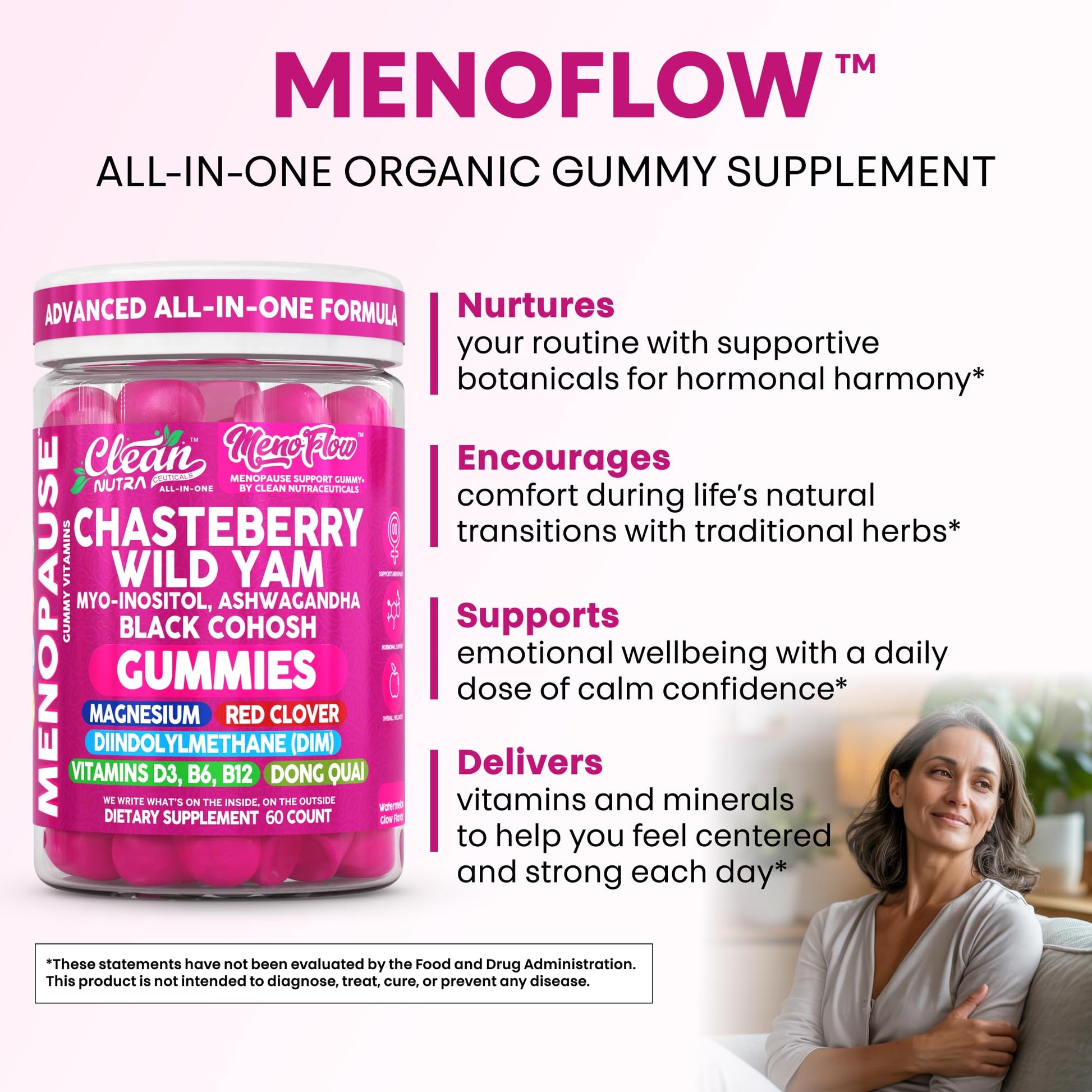 Clean Nutra Menopause Supplements for Women Chastberry Wild Yam Gummies Inositol Black Cohosh Magnesium Red Clover DIM Supplement B6 Magnesium Glycinate Glycine Vitex Hormone Balance Gummy Vitamins Clean NutraceuticalsAu supplements