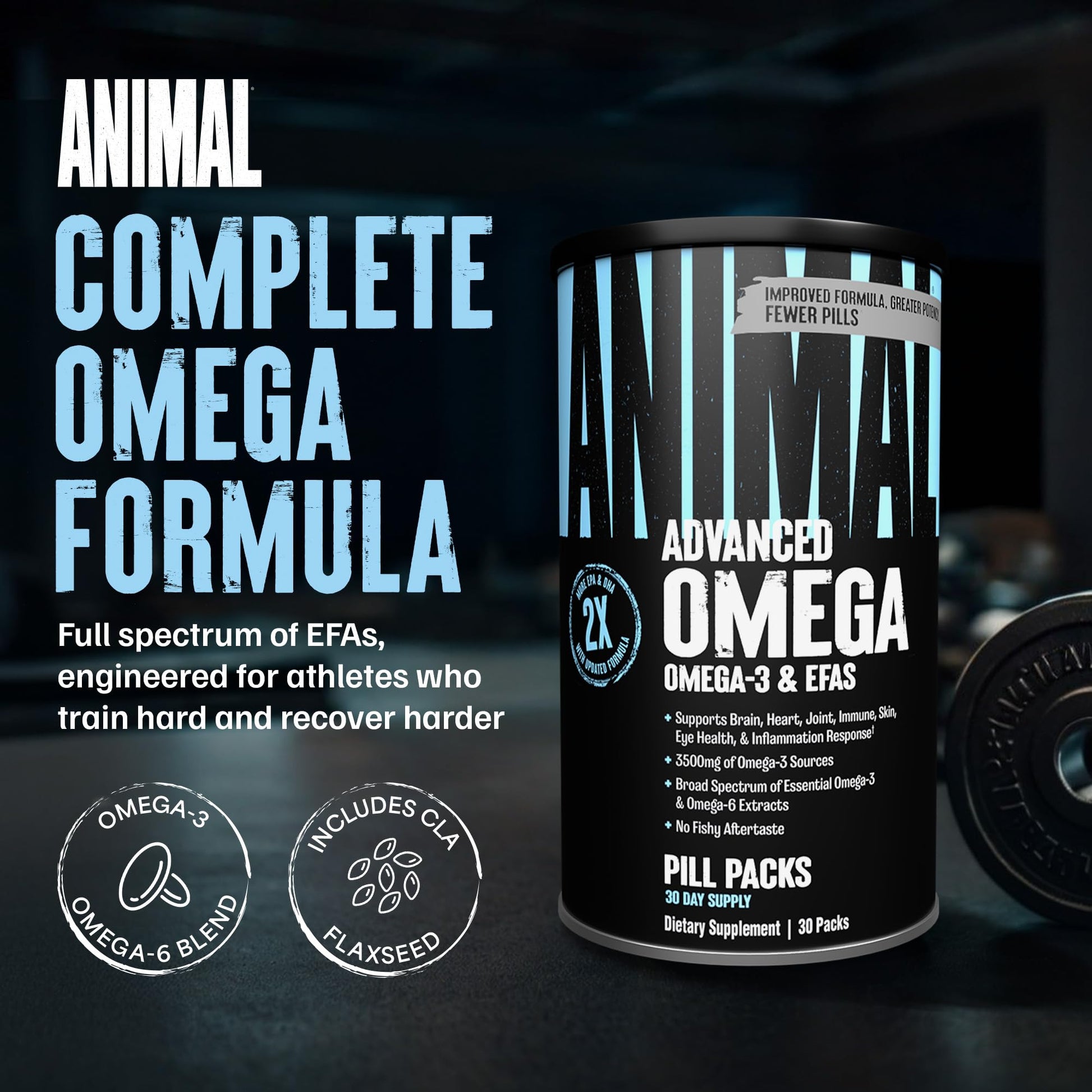 Animal Advanced Omega 3 Fatty Acids - 3500mg EPA DHA Fish Oil Omega 3 Supplement for Women & Men High Potency Blend with CLA GLA ALA for Brain Skin Eye Immune Joint Health 30 Pill Packs AnimalAu supplements