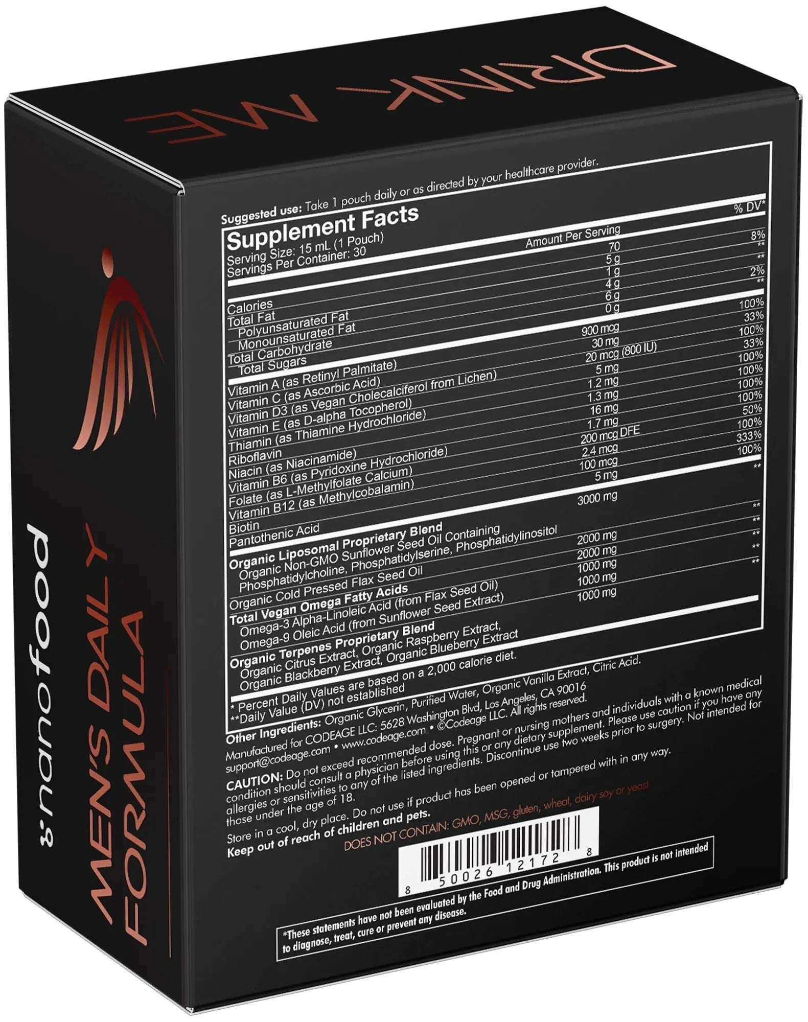 Codeage Daily Men Liquid Vitamins Supplement - Liposomal Multivitamin A, B, C, D, E, Biotin, Omega-3 & Omega-9 CodeageAu supplements