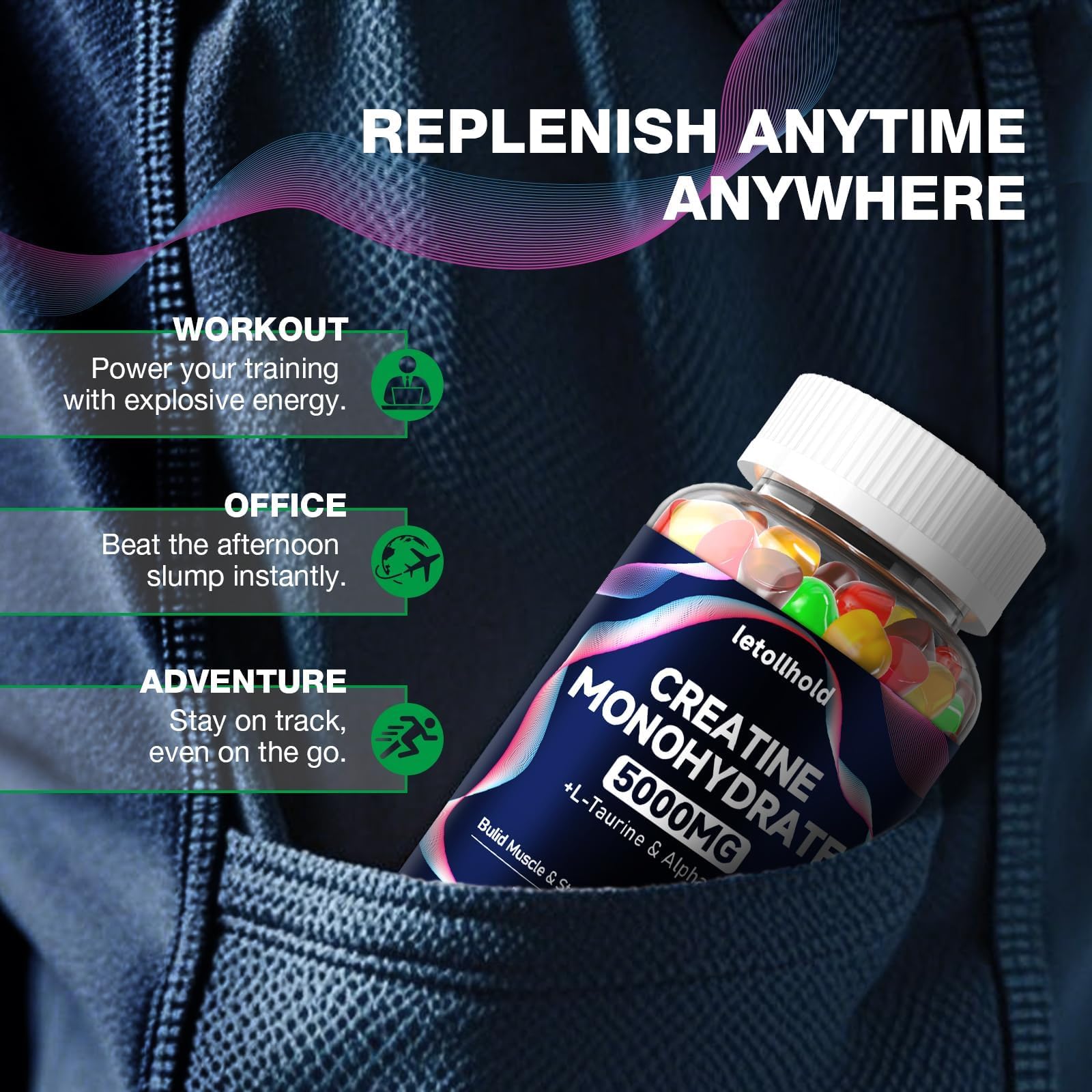 Creatine Monohydrate Gummies 5g for Women & Men - Creatine Gummies for Women Pre Workout Chewables with L-Taurine & Alpha GPC, Sugar-Free Muscle Builder, Energy Boost, Vegan Non-GMO (160 Count) letollholdAu supplements