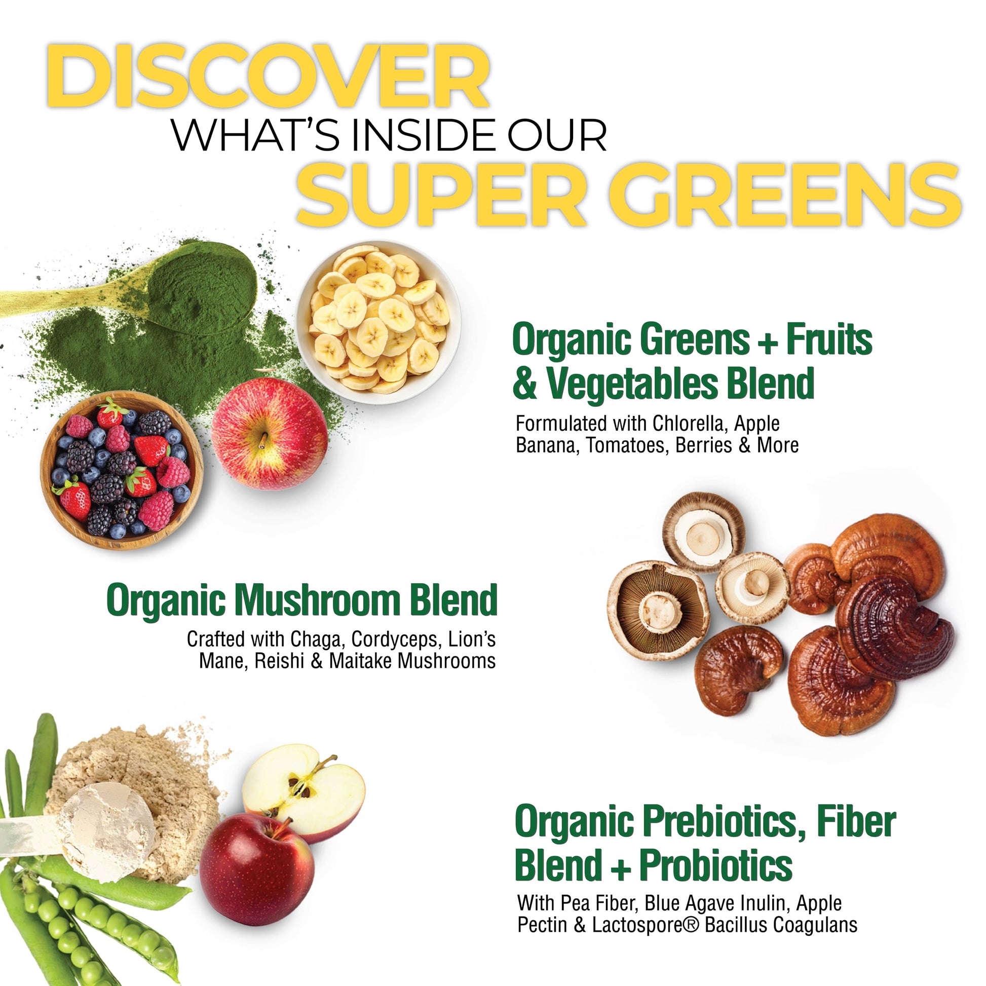 Country Farms Super Greens Apple Banana Powder Smoothie, Organic Super Foods, USDA Organic Drink Mix, Fruits, Vegetables, Mushrooms, Superfood Nutrition, 40 Servings, 2 Pack Country FarmsAu supplements