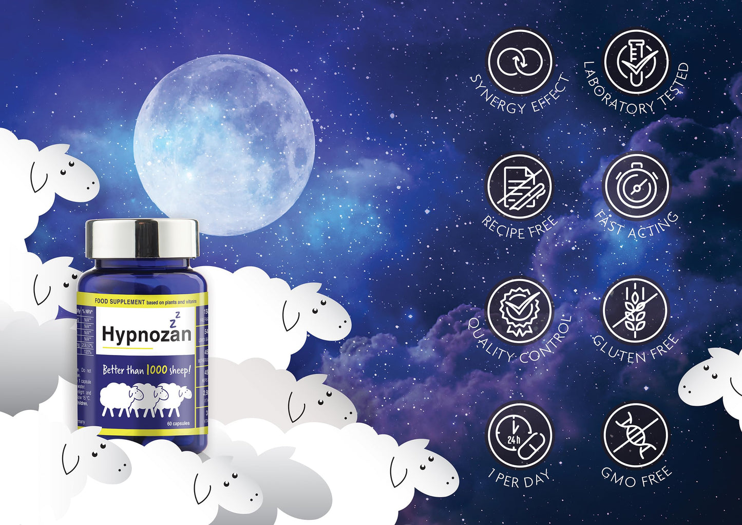Hypnozan. 60 Easy Nights in Every Pack - 60 Capsules, Just One Before Bed. Natural Vox pharmaceuticaUS supplements