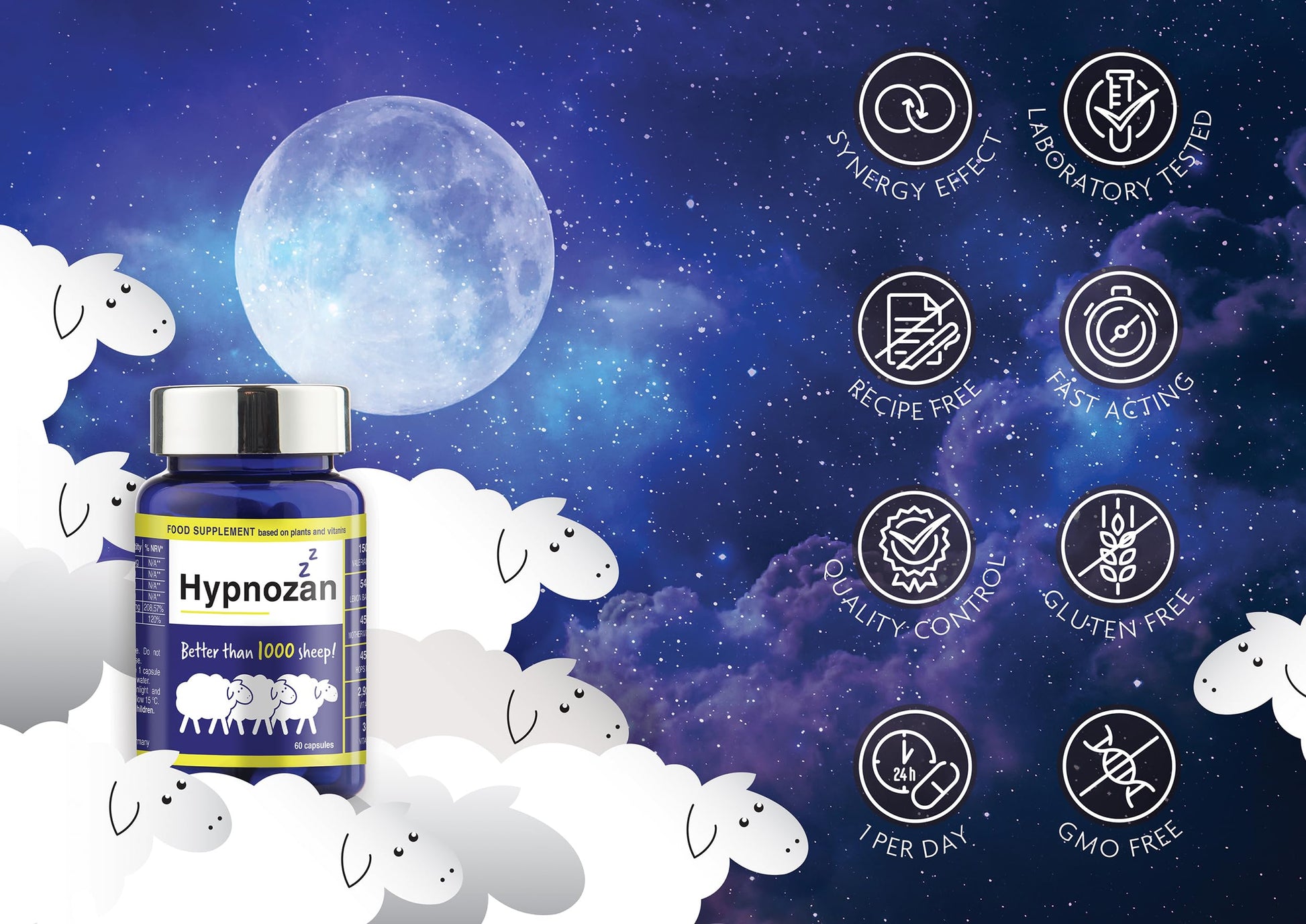 Hypnozan. 60 Easy Nights in Every Pack - 60 Capsules, Just One Before Bed. Natural Vox pharmaceuticaUS supplements