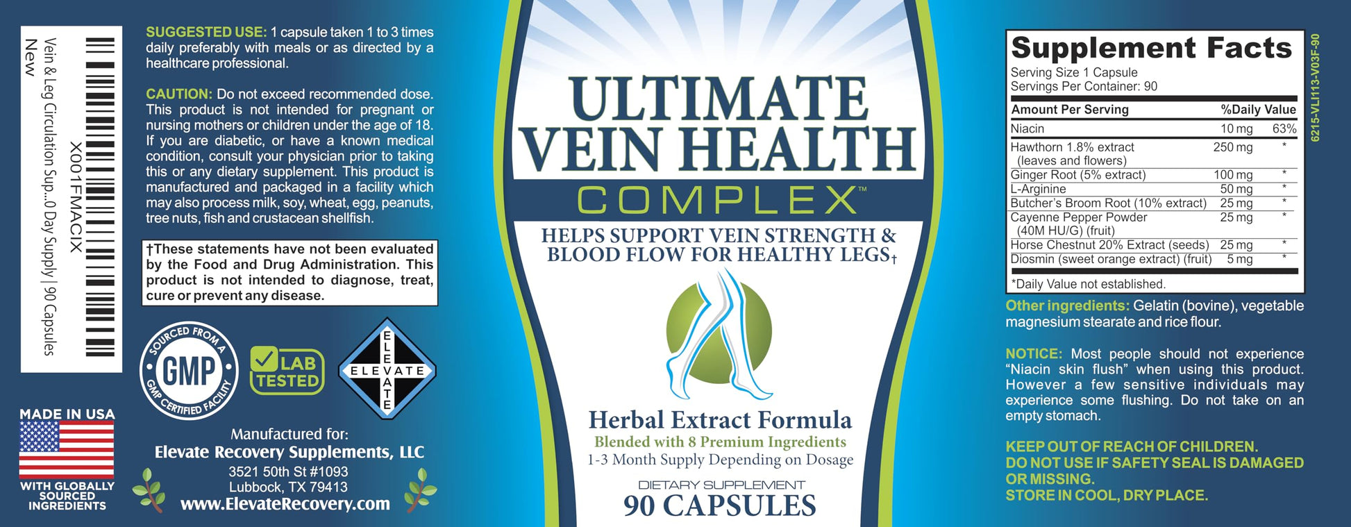 8-in-1 Vein & Leg Health Circulation Support Supplements | Leg + Vein Formula | Circulatory Support Supplement | 1-Month Supply | 90 Capsules Elevate Recovery SupplementsAu supplements