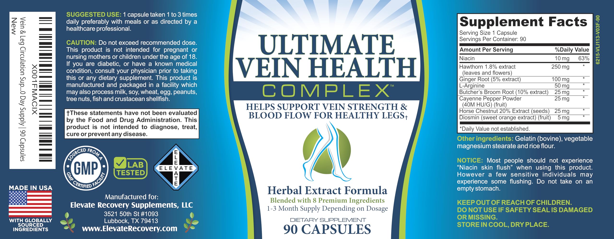 8-in-1 Vein & Leg Health Circulation Support Supplements | Leg + Vein Formula | Circulatory Support Supplement | 1-Month Supply | 90 Capsules Elevate Recovery SupplementsAu supplements