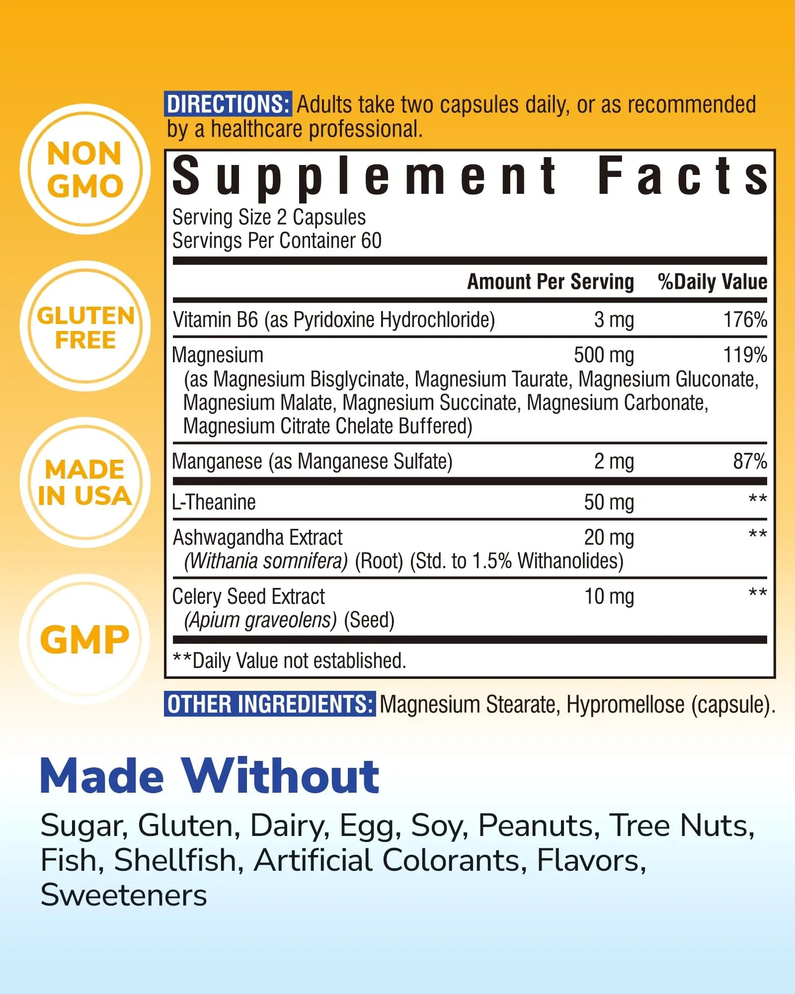 Vitalibre Magnesium Complex Supplement 500mg + Ashwagandha, L-Theanine, Vitamin B6 & Celery, High Absorption Magnesium Glycinate, Citrate, Malate, Sleep & Bone Support, 120 Vegan Capsules Vitalibrenz supplements