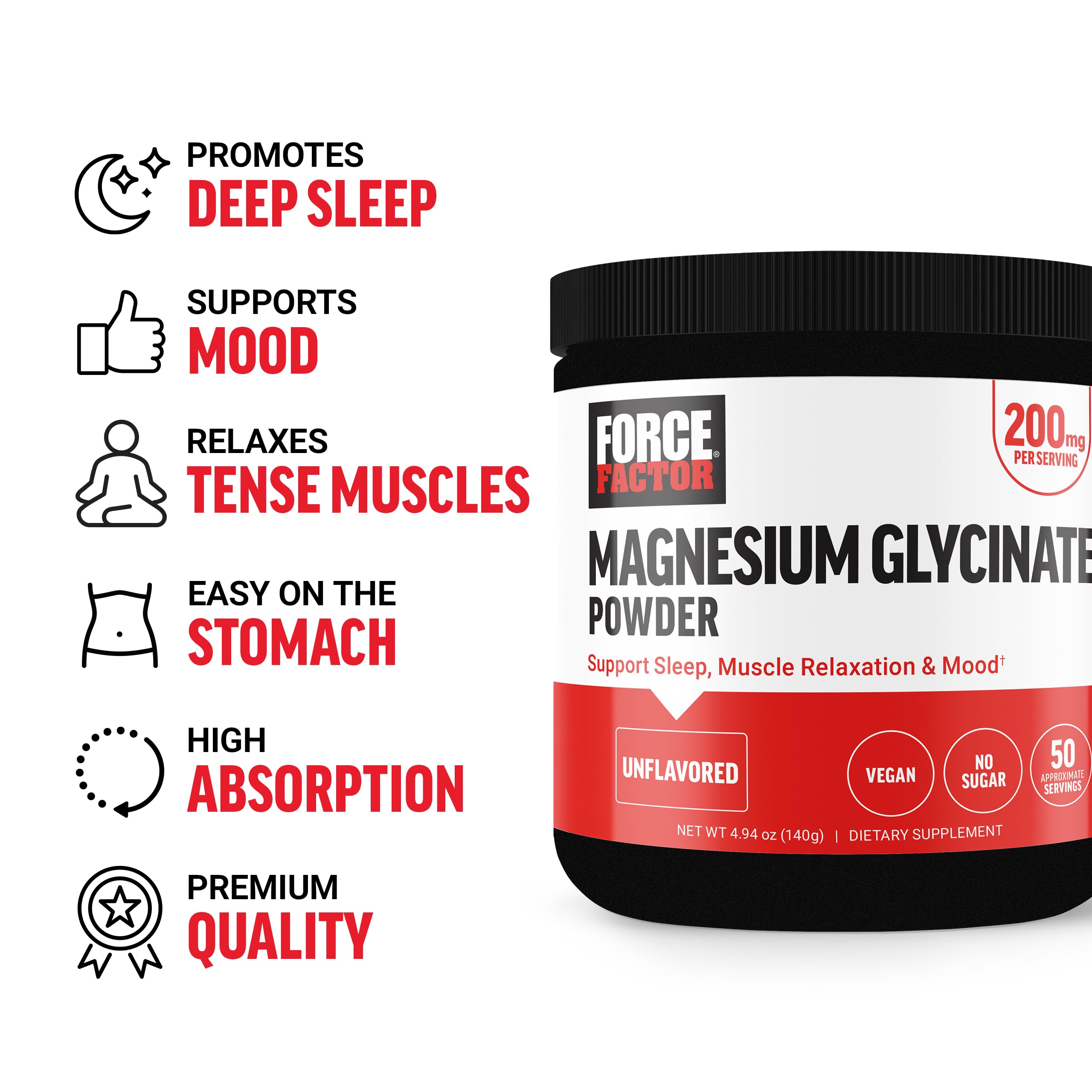 Force Factor Magnesium Glycinate 200mg, Magnesium Supplement for Women and Men to Support Sleep, Muscle Relaxation, and Mood, High Absorption, Vegan, 50 Servings Force FactorAu supplements
