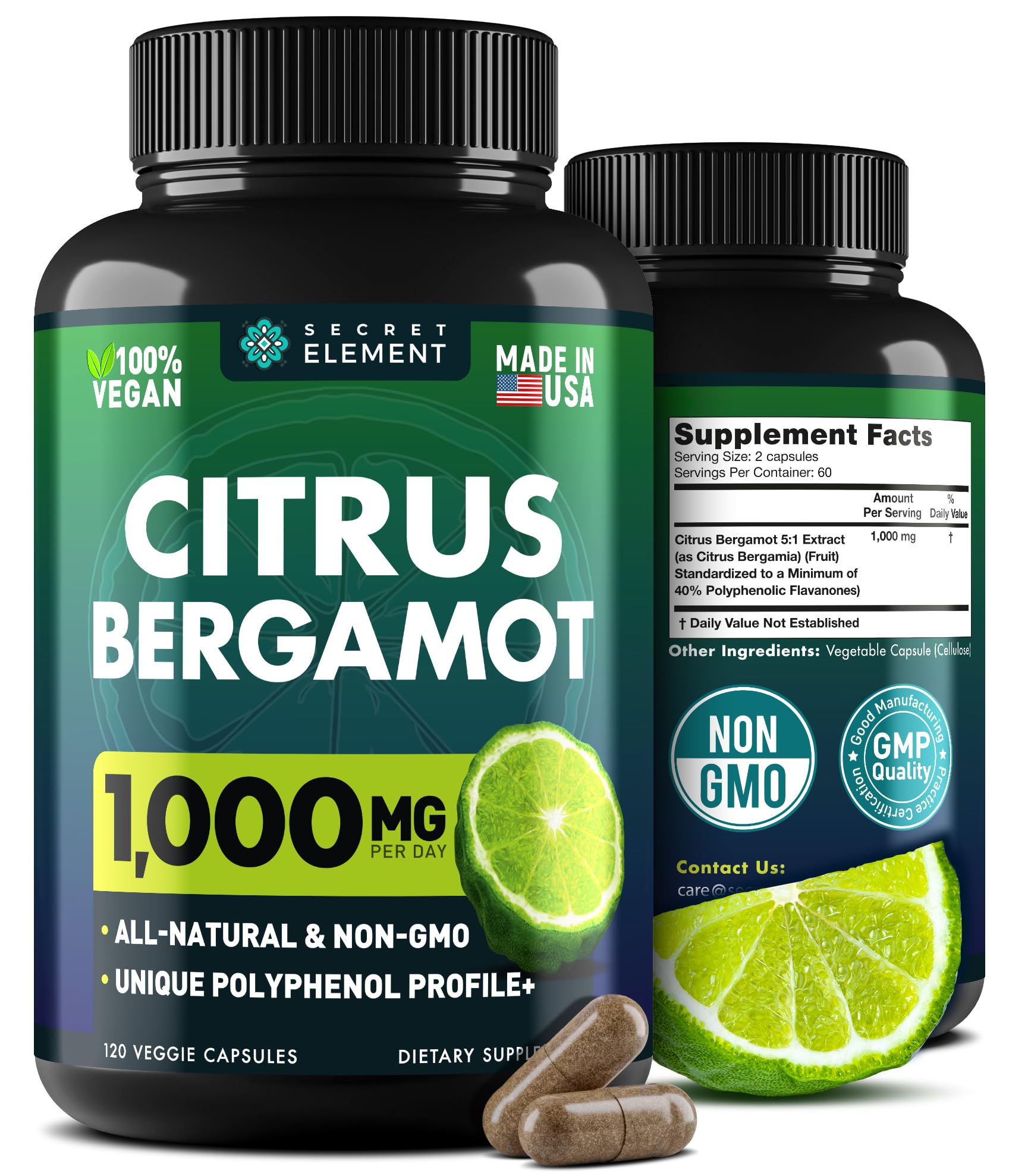Citrus Bergamot Extract 1000mg - Citrus Bergamot Supplement for Heart, Immune System Secret ElementUS supplements
