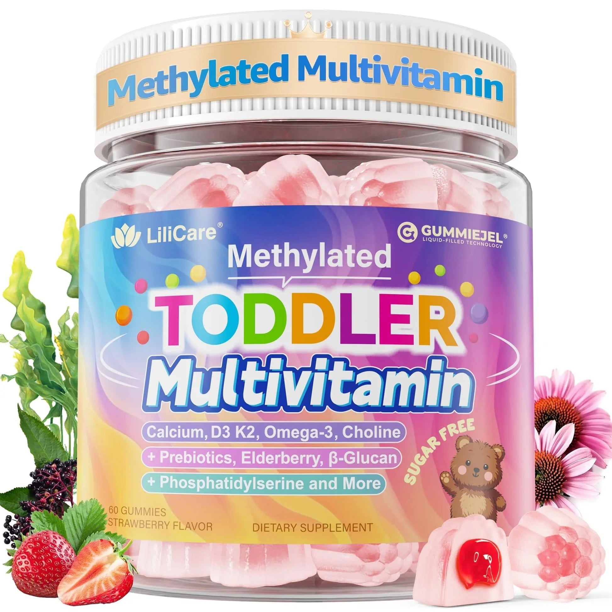 Toddler Multivitamin Gummies with Iron, Omega-3, ARA, Calcium, Prebiotic | Methylated Vitamins for Kids Ages 2+ | Overall Support | LILICAREAu supplements