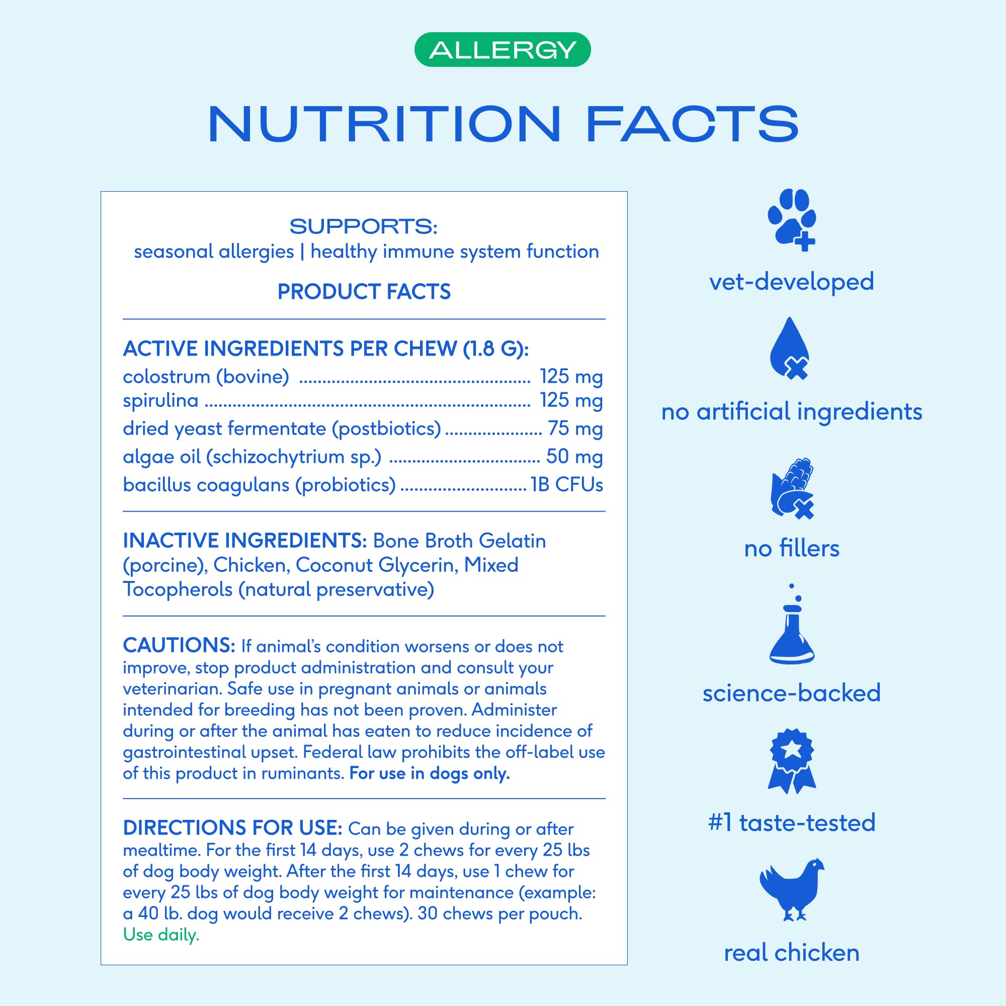 Native Pet Dog Allergy Chews - Dog Allergy Relief for Medium Breeds - Supports Seasonal Itch Relief, Healthy Immune Function & Reduces Sneezing - Colostrum, Spirulina, & Probiotics - 30 Days Supply Native PetAu supplements