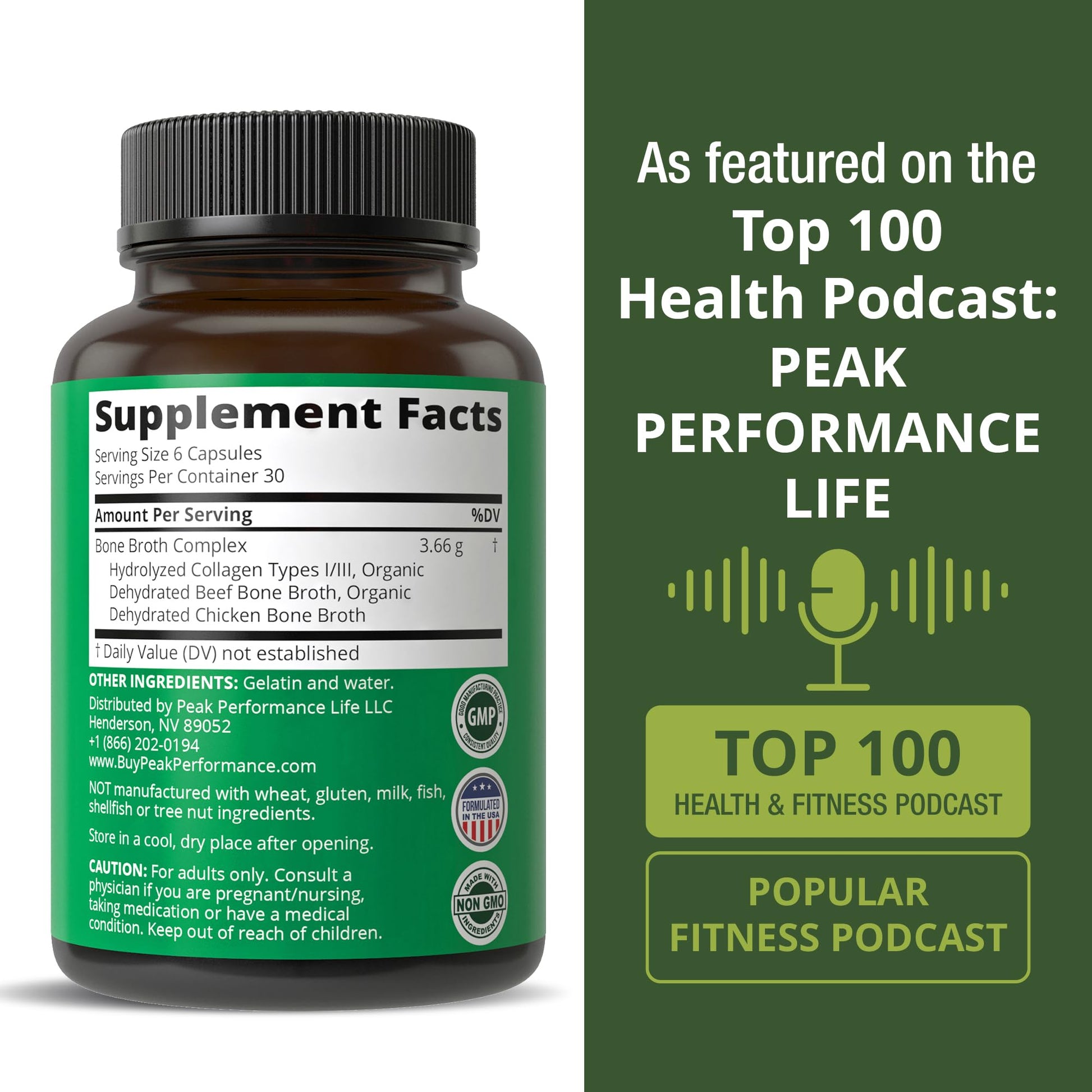 Bone Broth Collagen Capsules. 180 Pills of Grass Fed Bone Broth Collagen Protein Peptides. Contains All 3 Types 1, 2, and 3. Pure Pasture Raised Paleo Friendly Tablets for Women and Men Peak PerformanceAu supplements