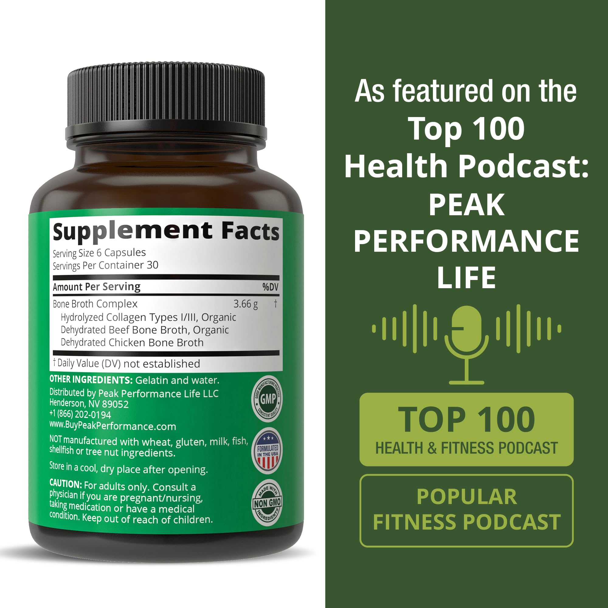 Bone Broth Collagen Capsules. 180 Pills of Grass Fed Bone Broth Collagen Protein Peptides. Contains All 3 Types 1, 2, and 3. Pure Pasture Raised Paleo Friendly Tablets for Women and Men Peak PerformanceAu supplements