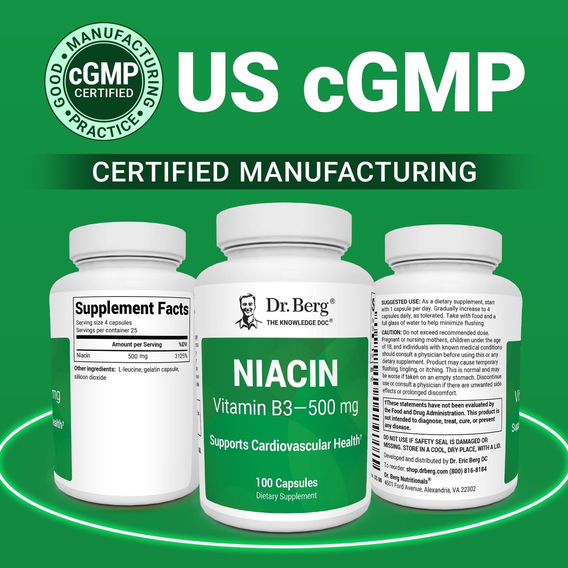 Dr. Berg Highly-Potent Niacin 500 mg – Now Only 125 mg per Capsule for Niacin Flush Tolerance Building – Gradually Increase to 500mg a Day – Vitamin B3 for Heart, Brain & Energy Support – 100 Capsules Dr. Berg NutritionalsAu supplements