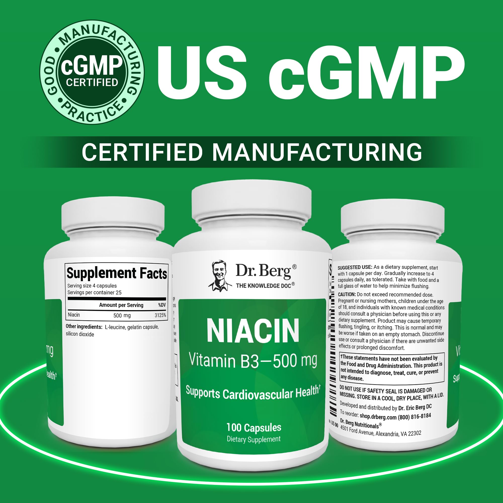 Dr. Berg Highly-Potent Niacin 500 mg – Now Only 125 mg per Capsule for Niacin Flush Tolerance Building – Gradually Increase to 500mg a Day – Vitamin B3 for Heart, Brain & Energy Support – 100 Capsules Dr. Berg NutritionalsAu supplements