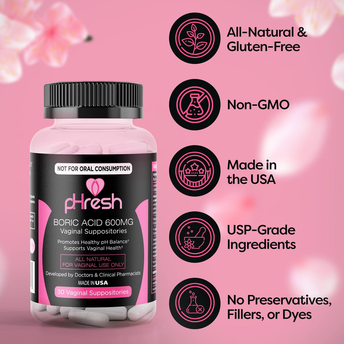 ACE NUTRITION pHresh Boric Acid Suppositories for Women, Suppositories for Odor Use, Natural Feminine Care Supports Vaginal Health & Promotes Healthy pH Balance - Made in USA ACE NUTRITIONUS supplements