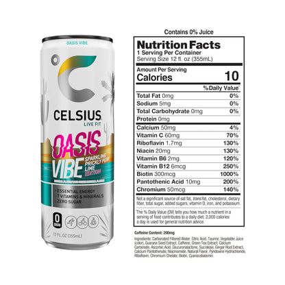 CELSIUS Sparkling Oasis Vibe, Functional Essential Energy Drink, 12 Fl Oz (Pack of 12) CELSIUSUS supplements