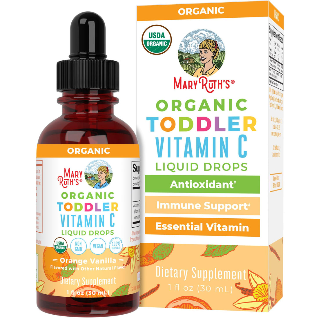 MARYRUTH'S Organic Toddler Vitamin C Drops for Immunity | Ages 1-3 Years | 15 mg Per Serving | Vitamin C for Immune Support & Overall Health | Vegan | Sugar Free MARYRUTH'SUS supplements
