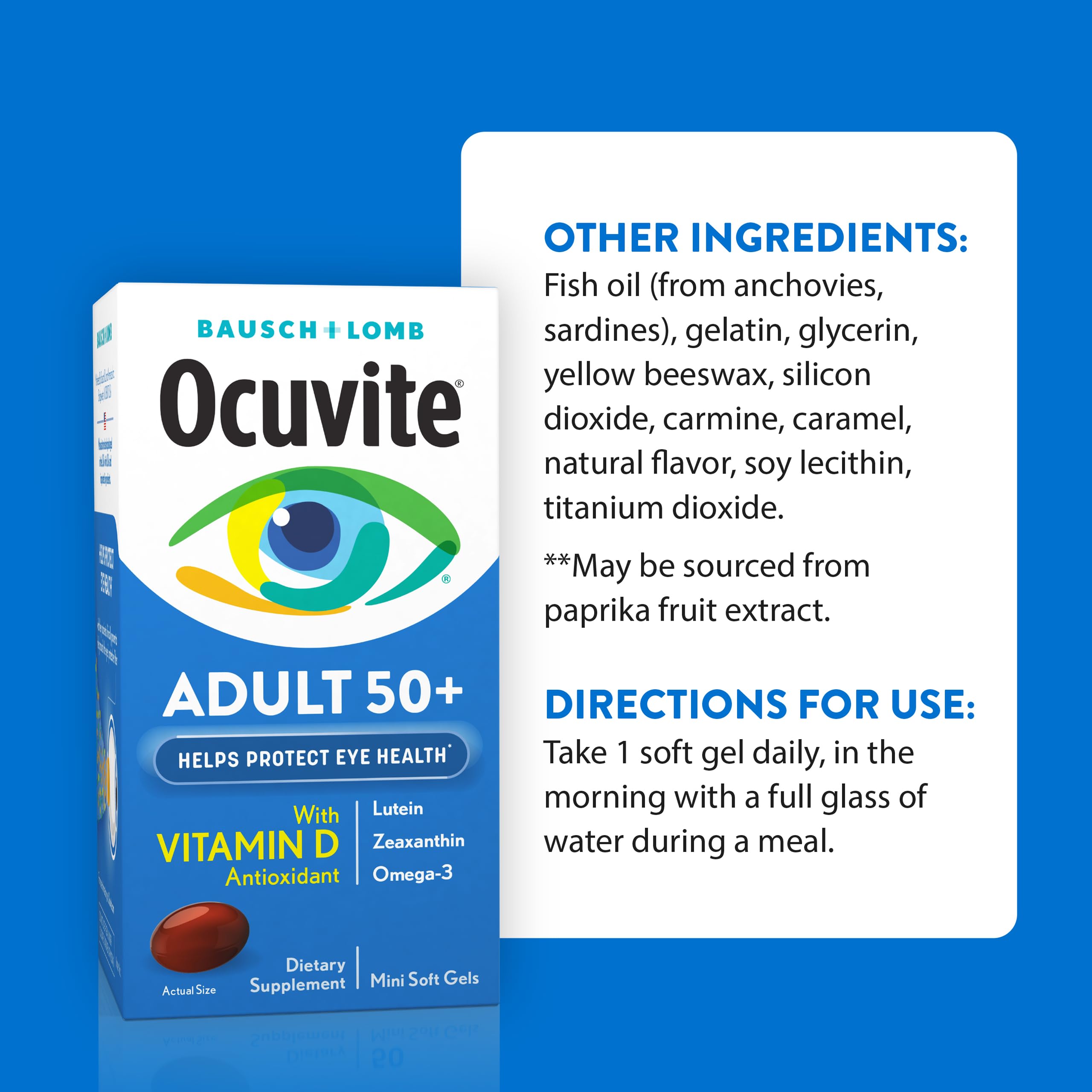 Ocuvite 50+ Eye Vitamin & Mineral Supplement, Multivitamin for Vision & Ocular Health with Omega-3, Zinc, Vitamins C & E, Lutein & Zeaxanthin, Zinc Supplements for Women and Men, 50 Softgels OcuviteAu supplements