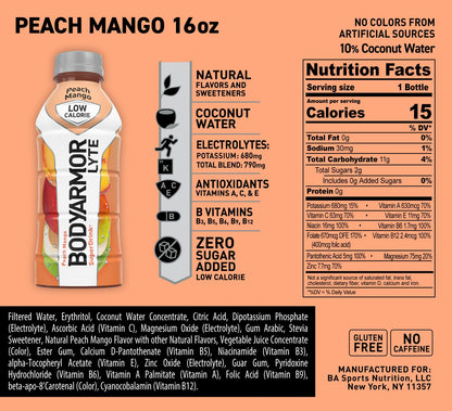 BODYARMOR LYTE Sports Drink Low-Calorie Sports Beverage, Peach Mango, Coconut BODYARMORUS supplements