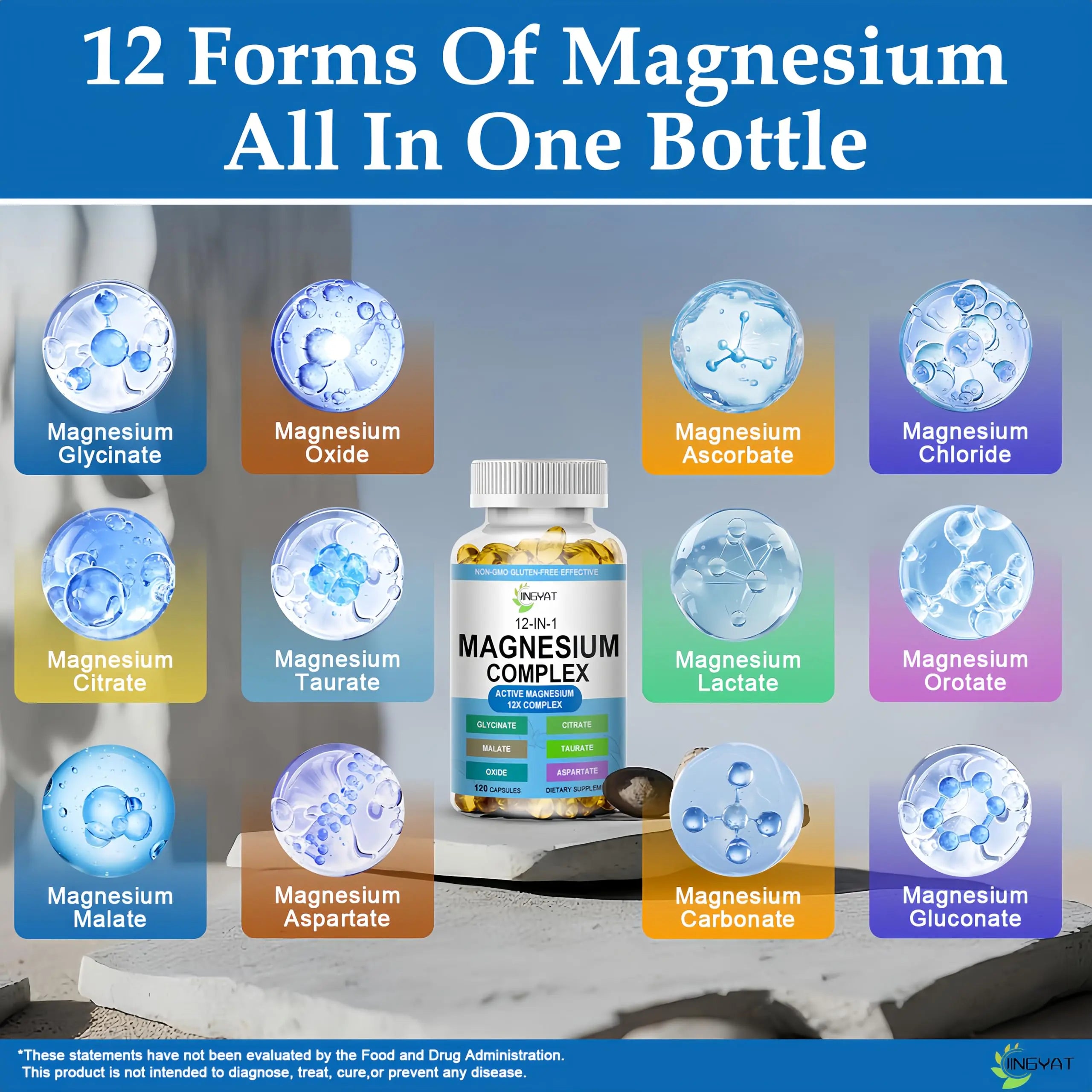 Magnesium Complex Softgels - 12-in-1 Magnesium Supplement with Glycinate,Citrate,Malate,Oxide,Taurate - High Absorption Magnesium Complex for Women & Men for Muscle, Heart, Sleep, Bone, Nerve Support JINGYATnz supplements