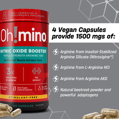Oh!mino Nitric Oxide Supplement Activator Booster, Triple Strength L-Arginine for Energy Oh!minoUS supplements