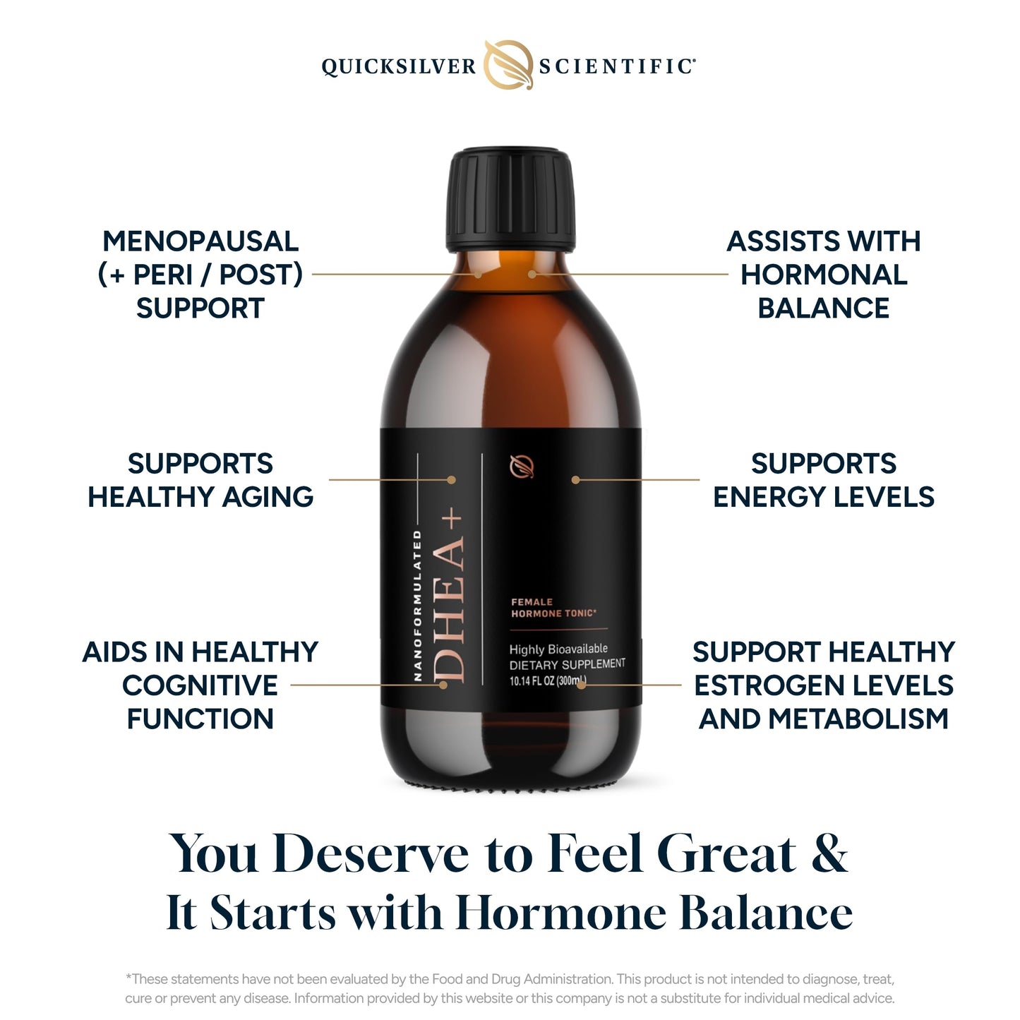Quicksilver Scientific Nanoformulated Liquid DHEA+ Female Tonic - Micronized DHEA, Pregnenolone, DIM, Chrysin + Herbal Extracts for Woman - Menopause + Perimenopause Support (10.14oz / 300ml) Quicksilver ScientificUS supplements