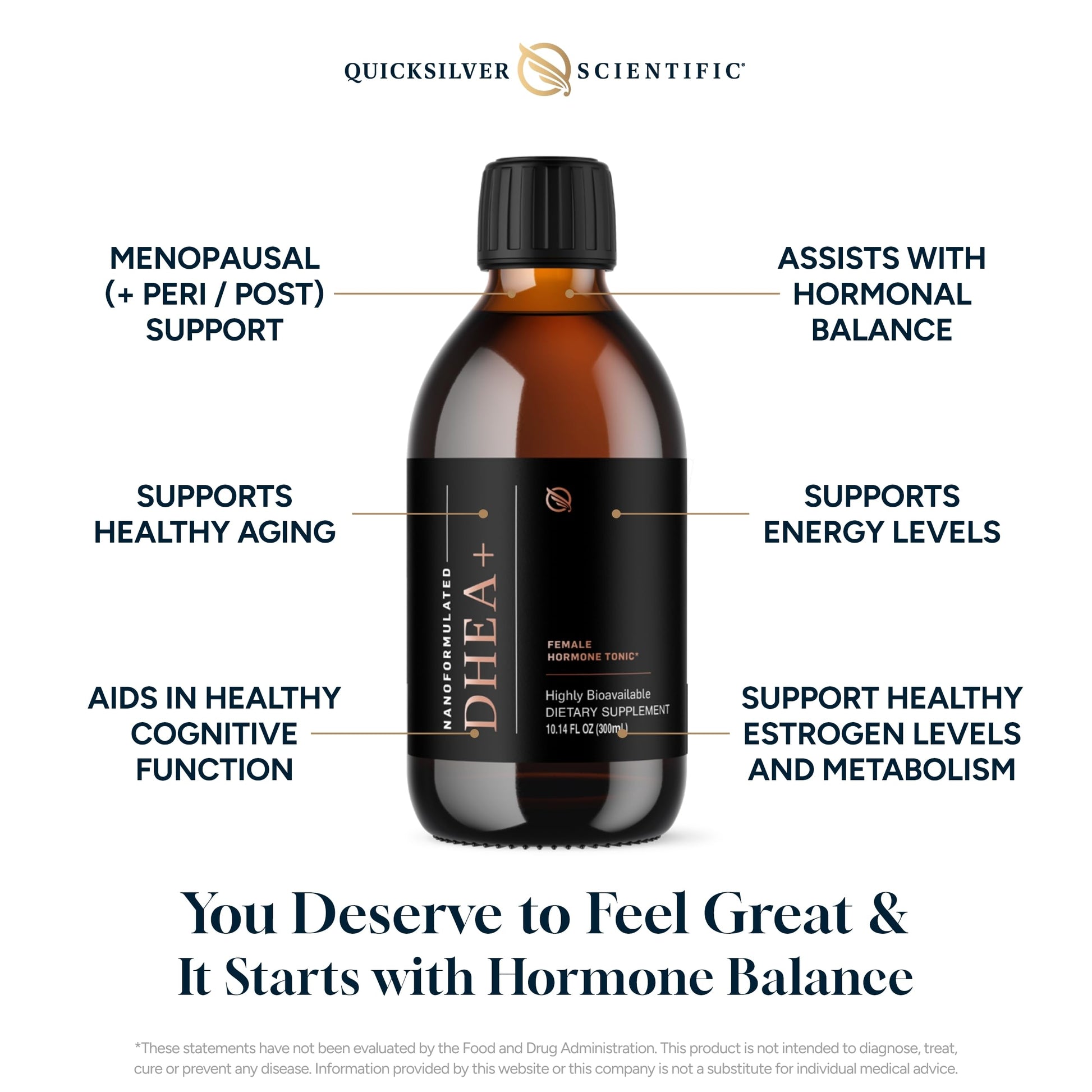 Quicksilver Scientific Nanoformulated Liquid DHEA+ Female Tonic - Micronized DHEA, Pregnenolone, DIM, Chrysin + Herbal Extracts for Woman - Menopause + Perimenopause Support (10.14oz / 300ml) Quicksilver ScientificUS supplements
