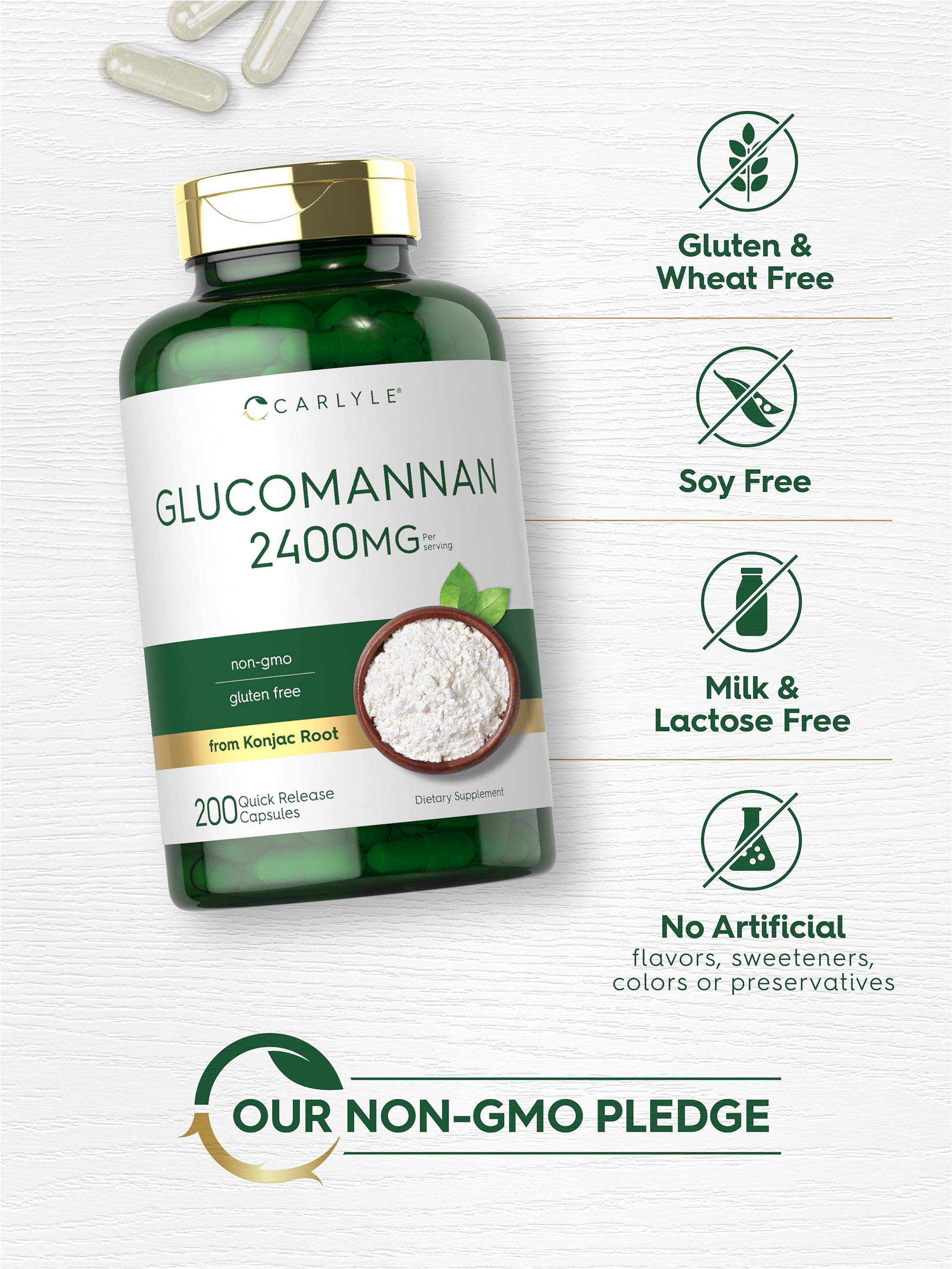 Carlyle Glucomannan Capsules | 200 Count | Soluble Fiber Pills | Non-GMO CarlyleAu supplements