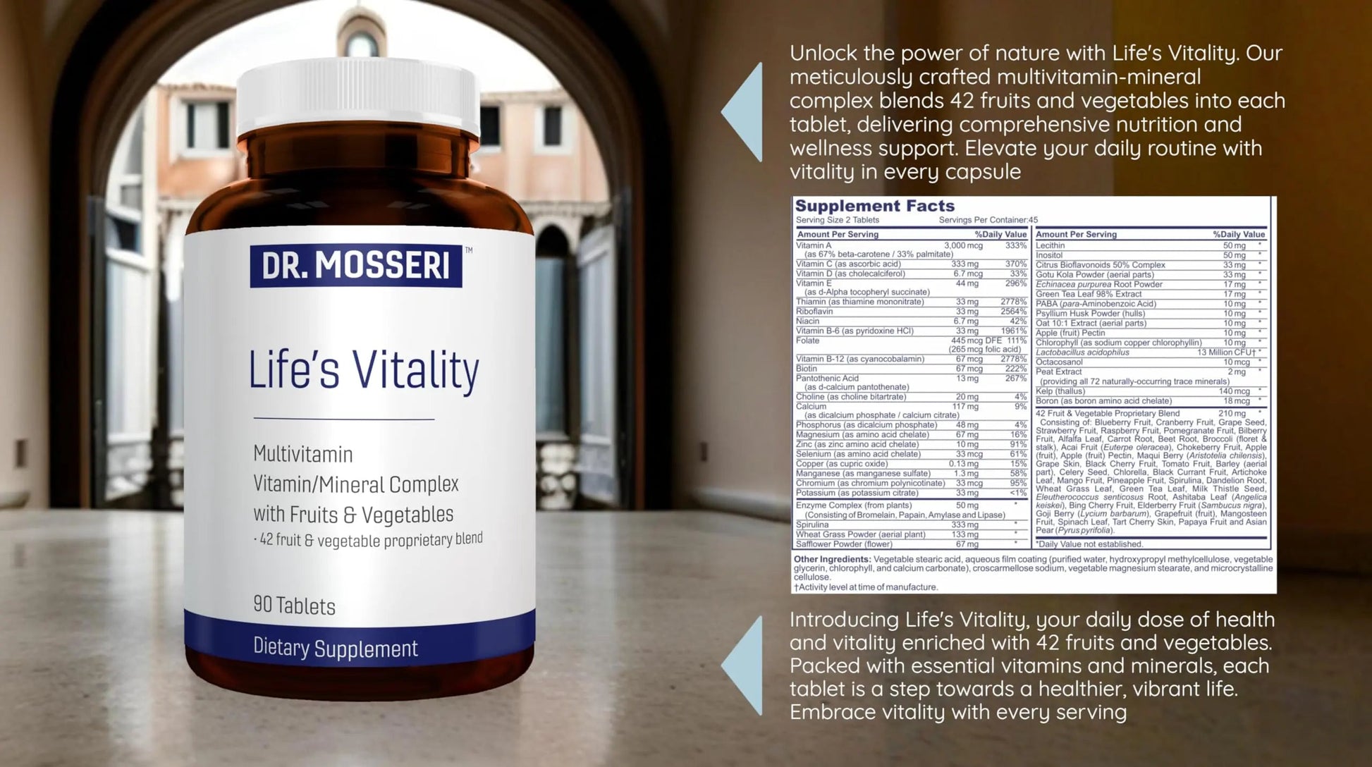 DR. MOSSERI Life's Vitality Vegan Multivitamin for Men & Women – Non-GMO Formula with 42 Fruits and Vegetables, Daily Multivitamin and Mineral Complex DR. MOSSERIAu supplements