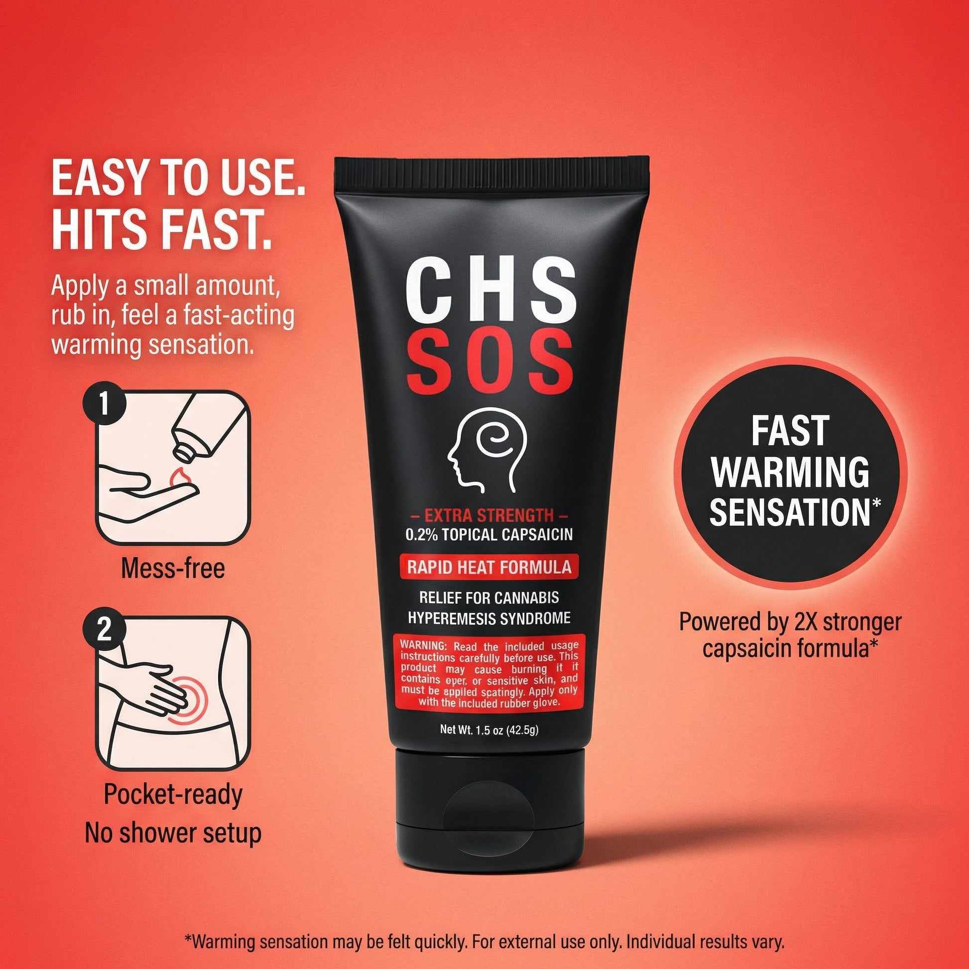 CHS SOS Warming Relief Cream – High Potency Capsaicin Topical for Abdominal & Muscle Discomfort – Soothing Warming Sensation for Targeted Comfort – Fast-Acting, Non-Greasy Formula – 1.5 oz x 2pack CHS SOSAu supplements