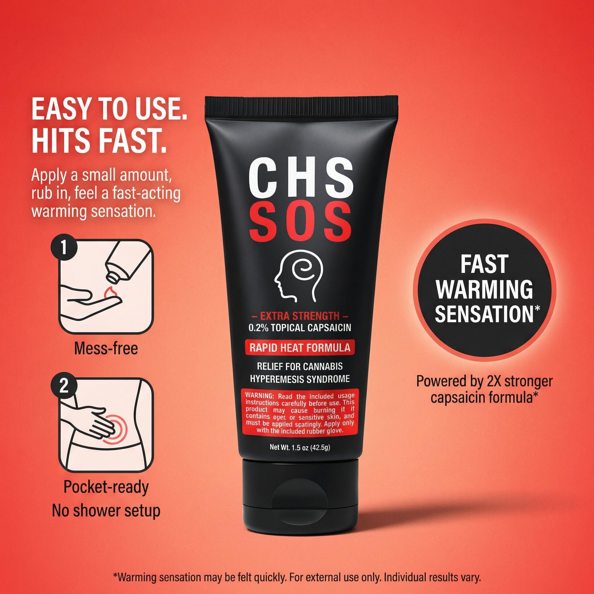CHS SOS Warming Relief Cream – High Potency Capsaicin Topical for Abdominal & Muscle Discomfort – Soothing Warming Sensation for Targeted Comfort – Fast-Acting, Non-Greasy Formula – 1.5 oz x 2pack CHS SOSAu supplements