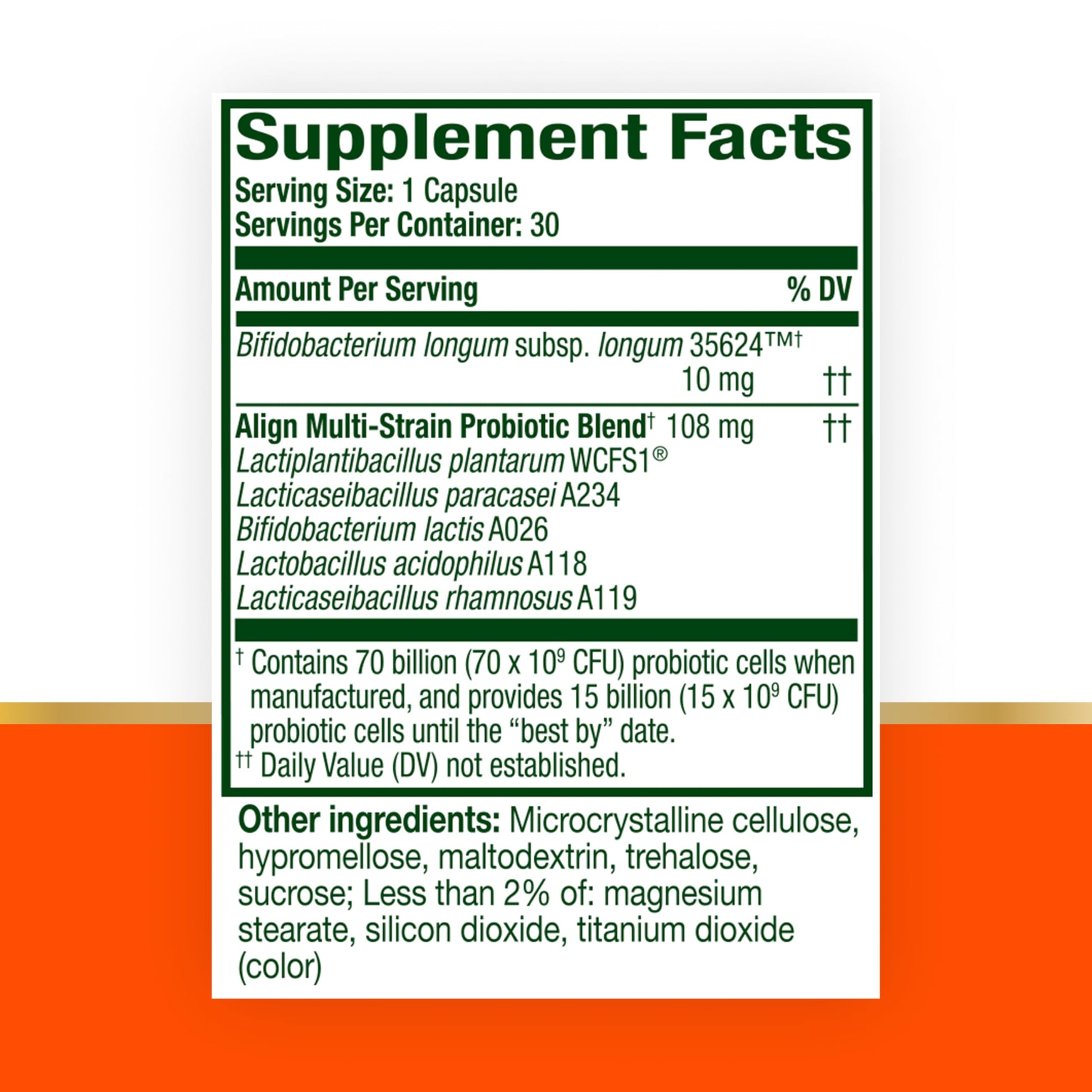 Align Probiotic, 70 Billion CFU, 6 Strain Blend, Probiotics for Women and Men, Daily Probiotics for Digestive Health, Helps Relieve Occasional Bloating & Gas 30 Capsules AlignAu supplements
