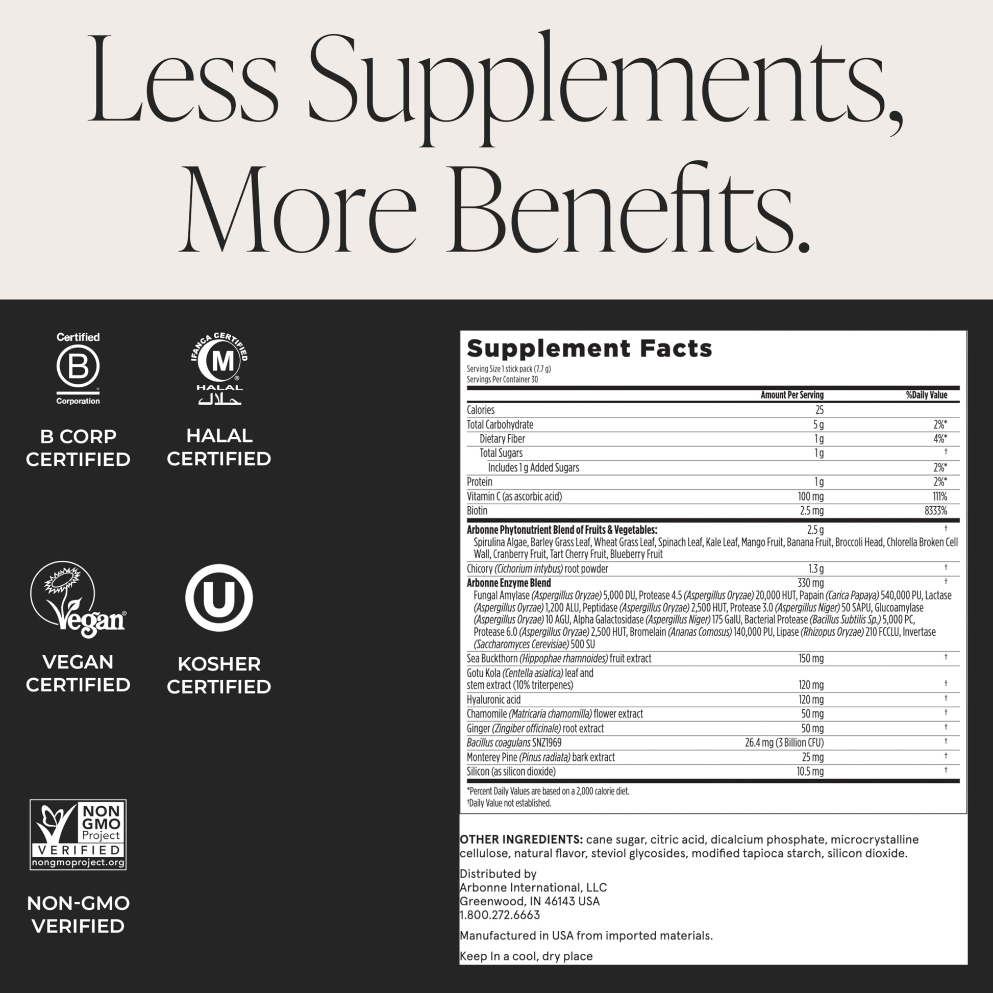 Arbonne GreenSynergy Elixir – Citrus-Flavored Greens Powder with 13 Digestive Enzymes, Vegan Collagen Builder, Probiotics, and Prebiotics – Supports Gut Health and Digestion – 30 Stick Packs ArbonneAu supplements