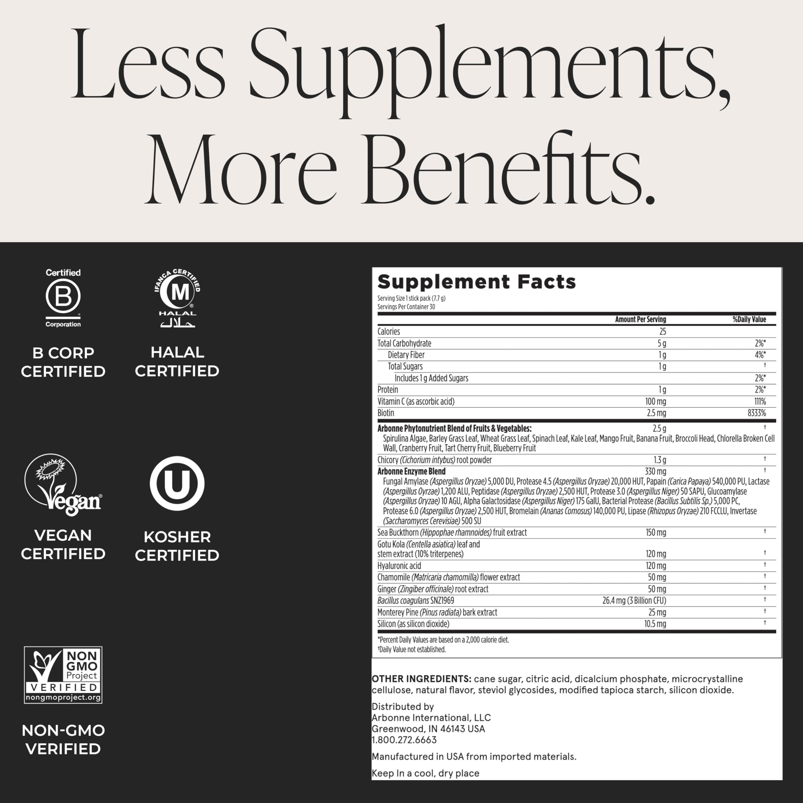 Arbonne GreenSynergy Elixir – Citrus-Flavored Greens Powder with 13 Digestive Enzymes, Vegan Collagen Builder, Probiotics, and Prebiotics – Supports Gut Health and Digestion – 30 Stick Packs ArbonneAu supplements