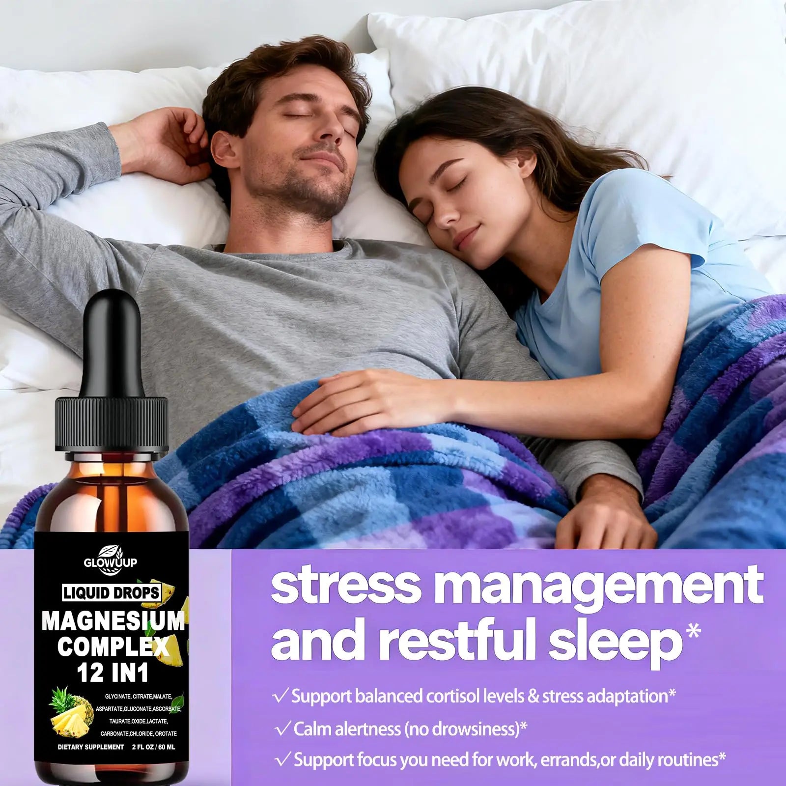 Magnesium 12 in 1 Complex 1000mg Supplement for Women & Men, High Absorption Liquid Magnesium W/Glycinate Citrate Malate Taurate Oxide Aspartate Orotate, Calm Magnesium for Sleep Muscle Heart Support GLOVVUUPnz supplements